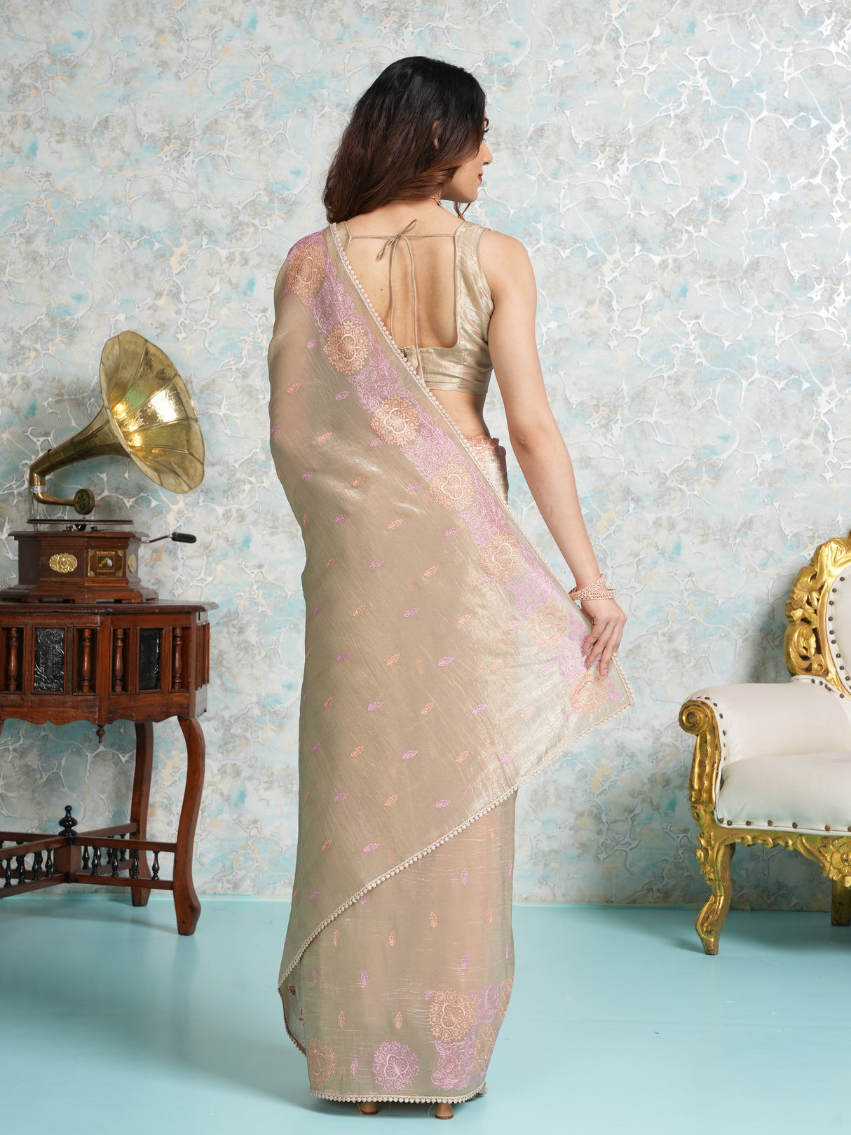 Mimosa Women's Woven Design Banarasi Style Tissue Crush Saree With Blouse Piece : SA00002010CKFREE