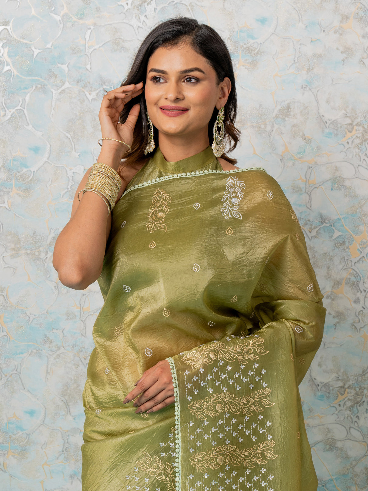 Mimosa Women's Woven Design Banarasi Style Tissue Crush Saree With Blouse Piece : SA00002012OLFREE