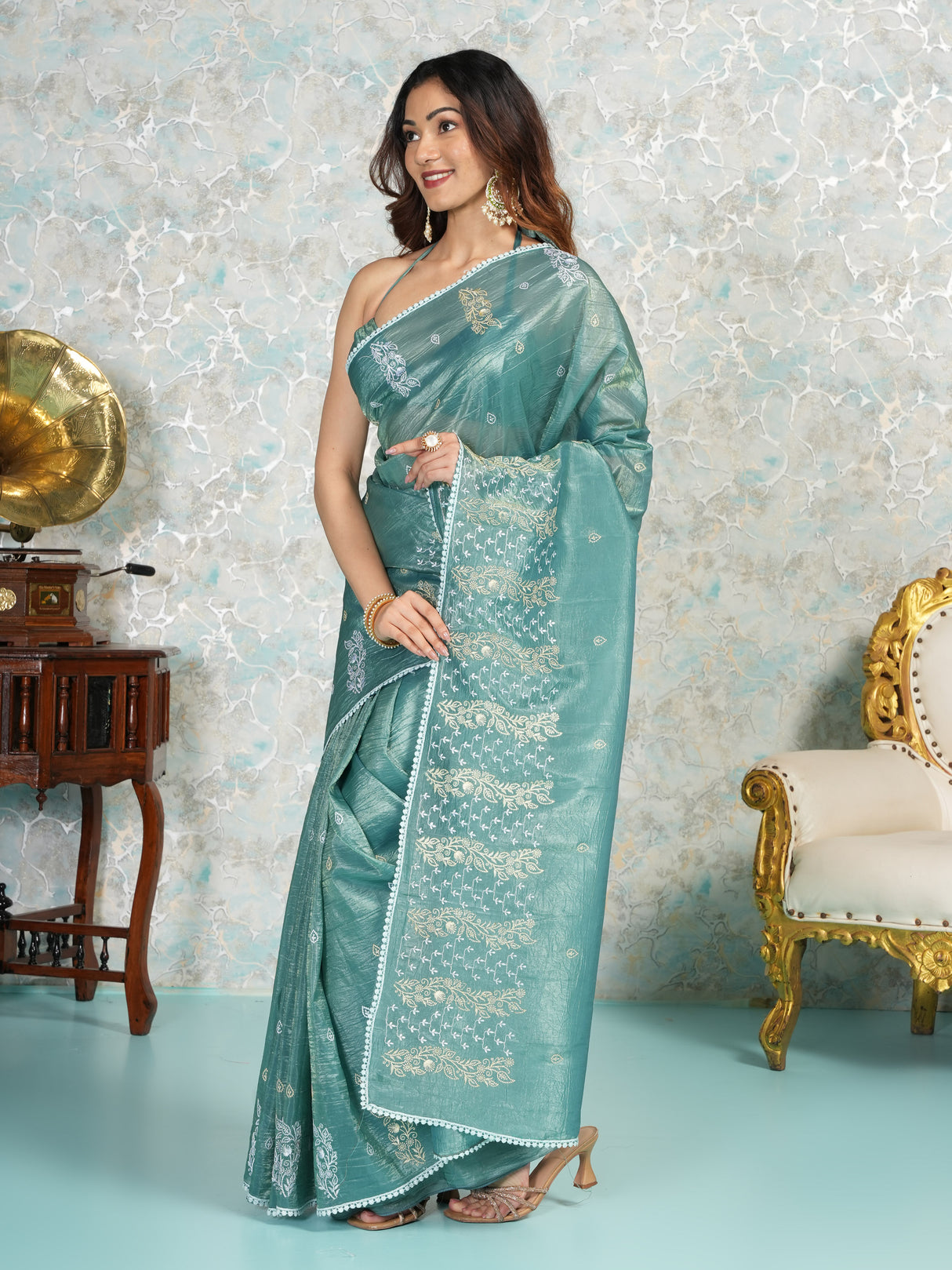 Mimosa Women's Woven Design Banarasi Style Tissue Crush Saree With Blouse Piece : SA00002012SFFREE
