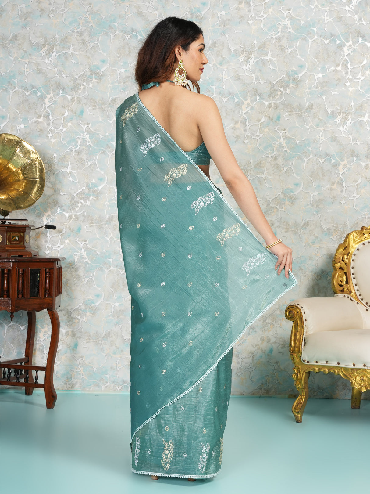 Mimosa Women's Woven Design Banarasi Style Tissue Crush Saree With Blouse Piece : SA00002012SFFREE