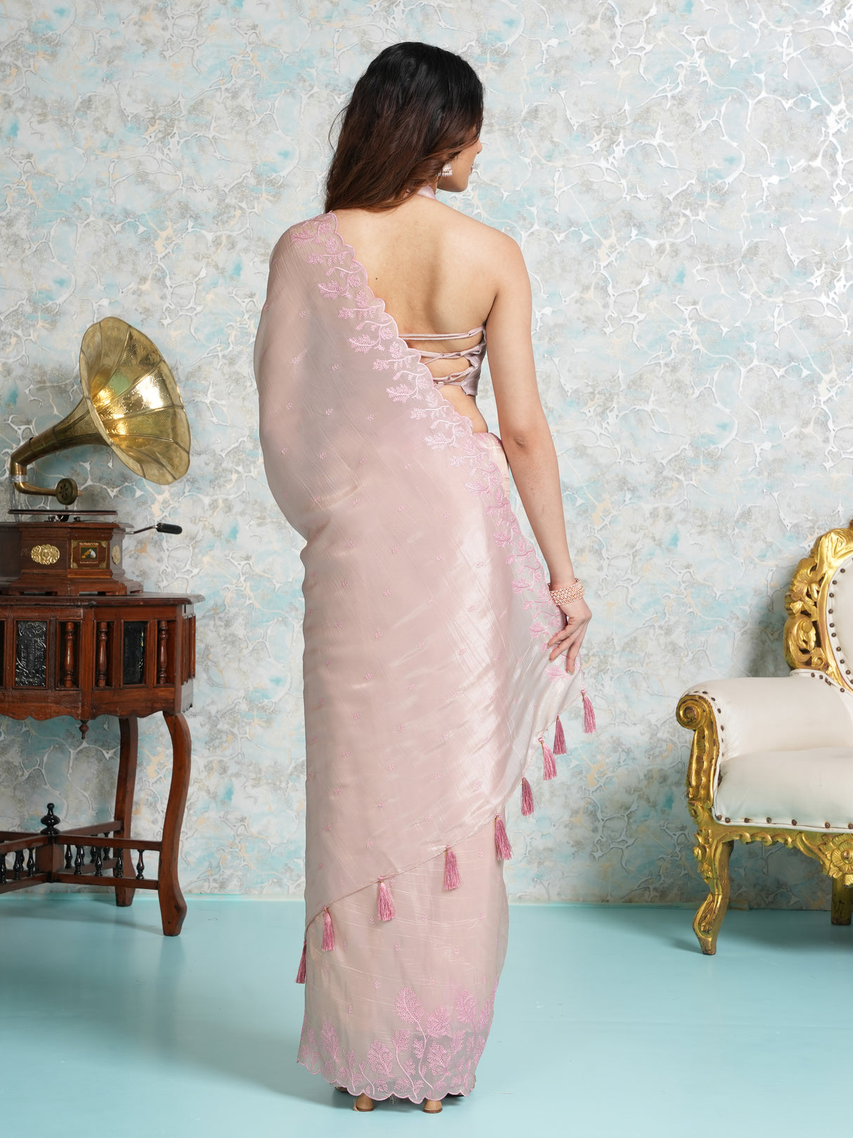 Mimosa Women's Woven Design Banarasi Style Tissue Crush Saree With Blouse Piece : SA00002013TSFREE