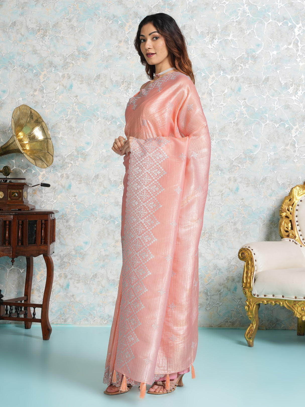 Mimosa Women's Woven Design Banarasi Style Tissue Crush Saree With Blouse Piece : SA00002015PCFREE