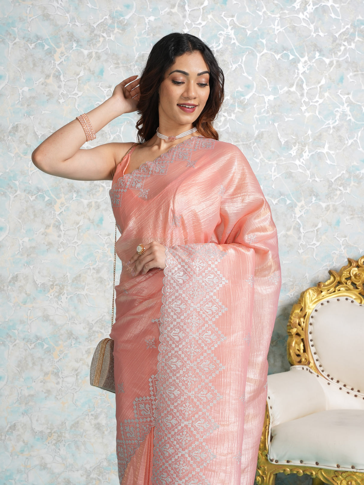 Mimosa Women's Woven Design Banarasi Style Tissue Crush Saree With Blouse Piece : SA00002015PCFREE