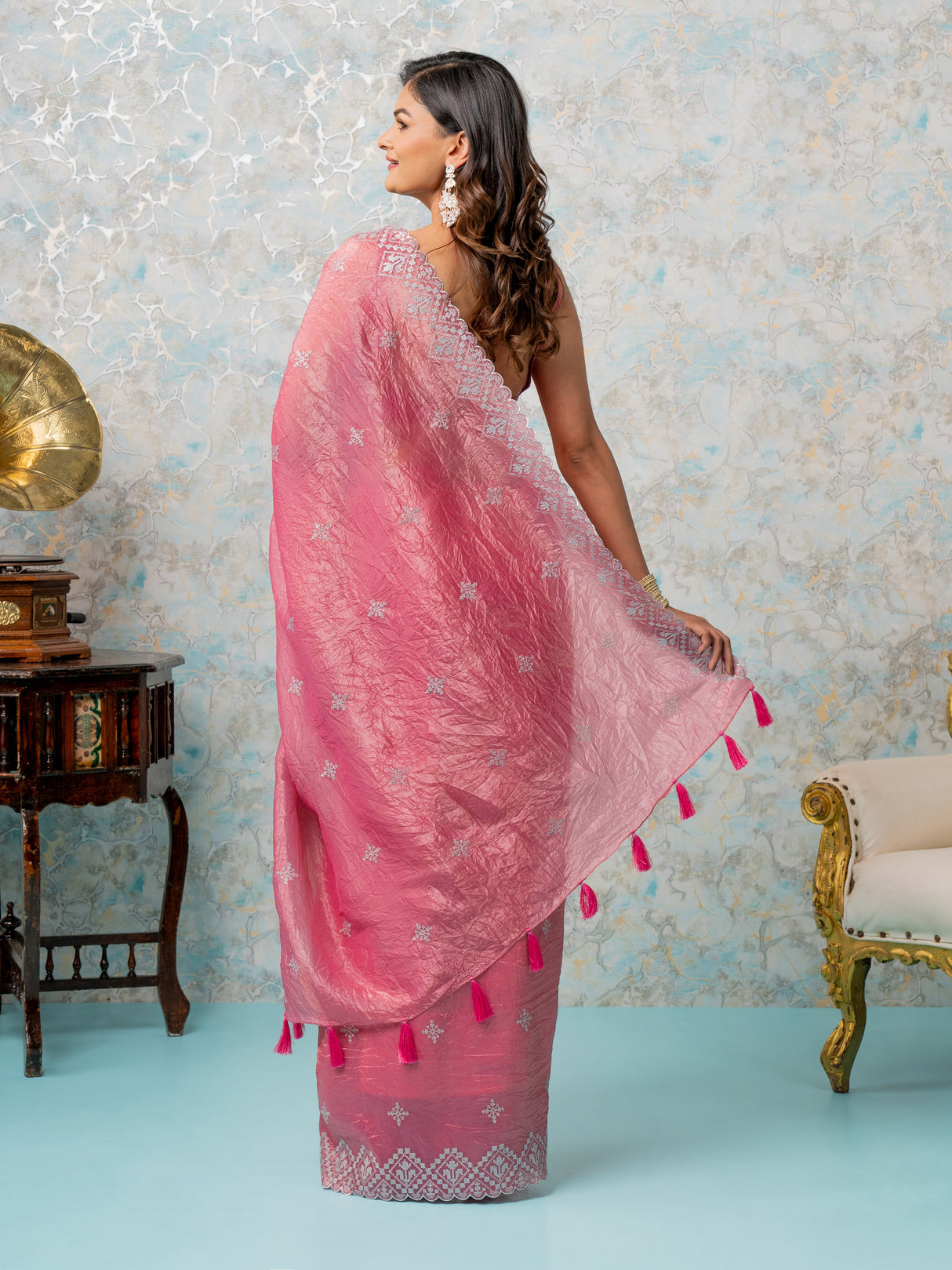 Mimosa Women's Woven Design Banarasi Style Tissue Crush Saree With Blouse Piece : SA00002015STFREE