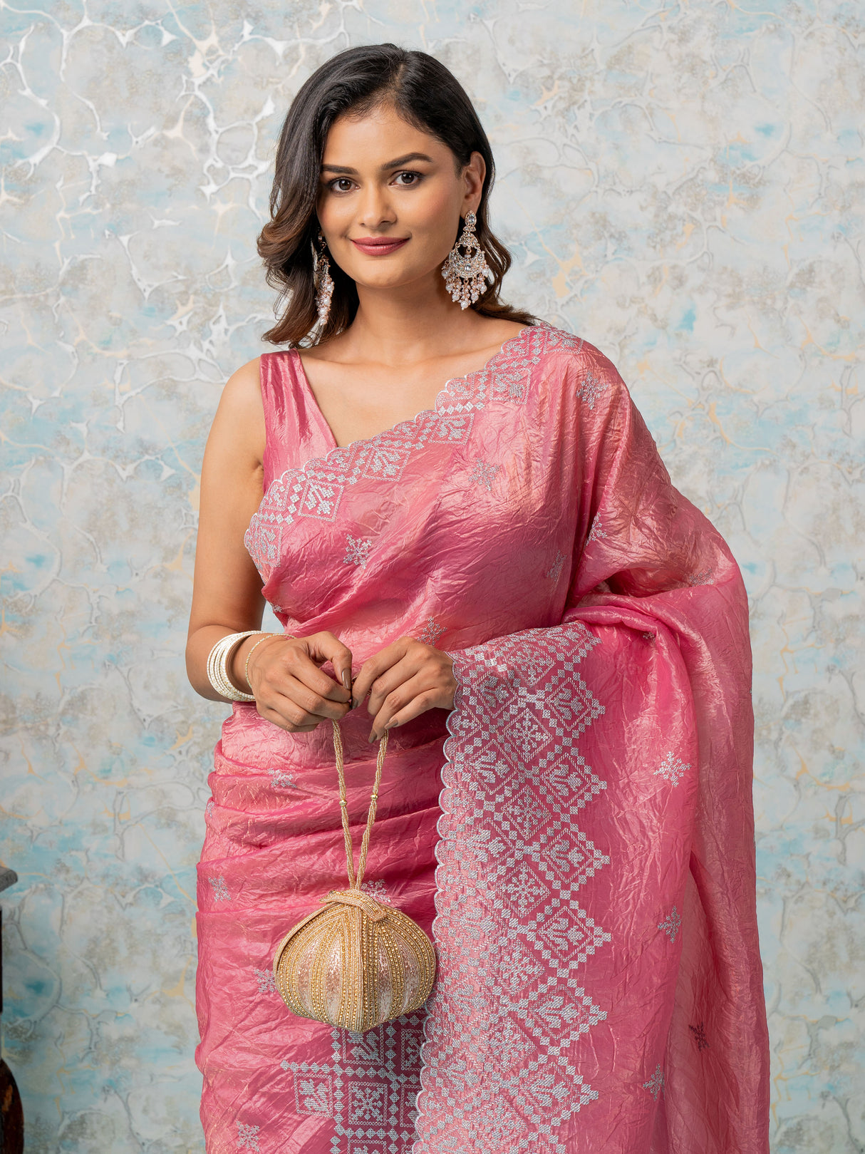 Mimosa Women's Woven Design Banarasi Style Tissue Crush Saree With Blouse Piece : SA00002015STFREE