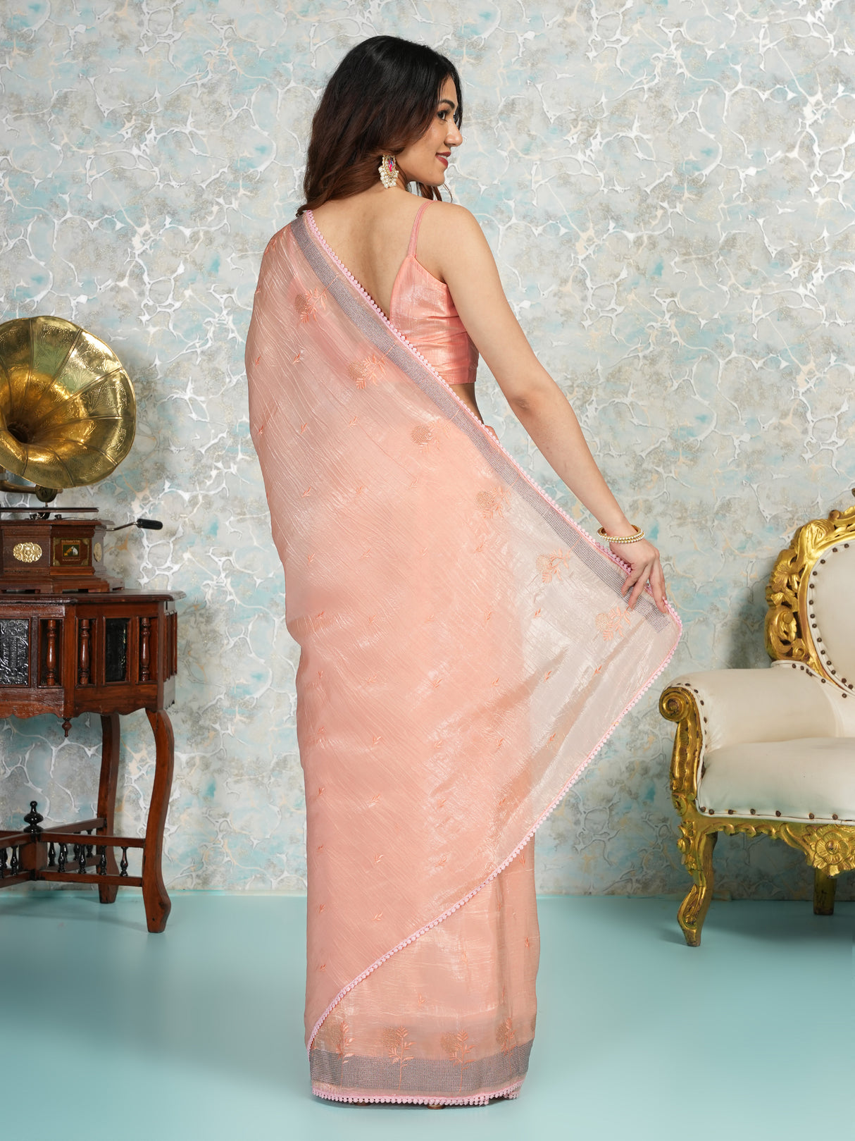 Mimosa Women's Woven Design Banarasi Style Tissue Crush Saree With Blouse Piece : SA00002016PCFREE