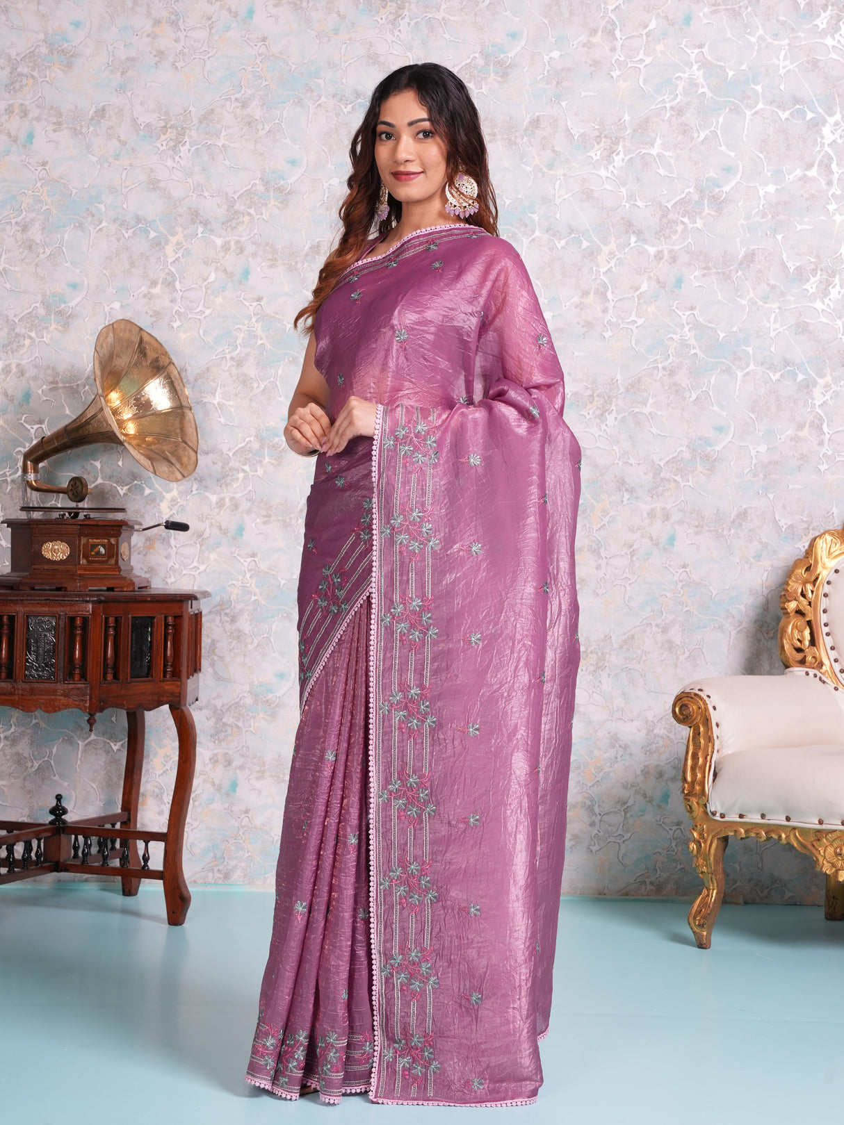 Mimosa Women's Woven Design Banarasi Style Tissue Crush Saree With Blouse Piece : SA00002017WNFREE