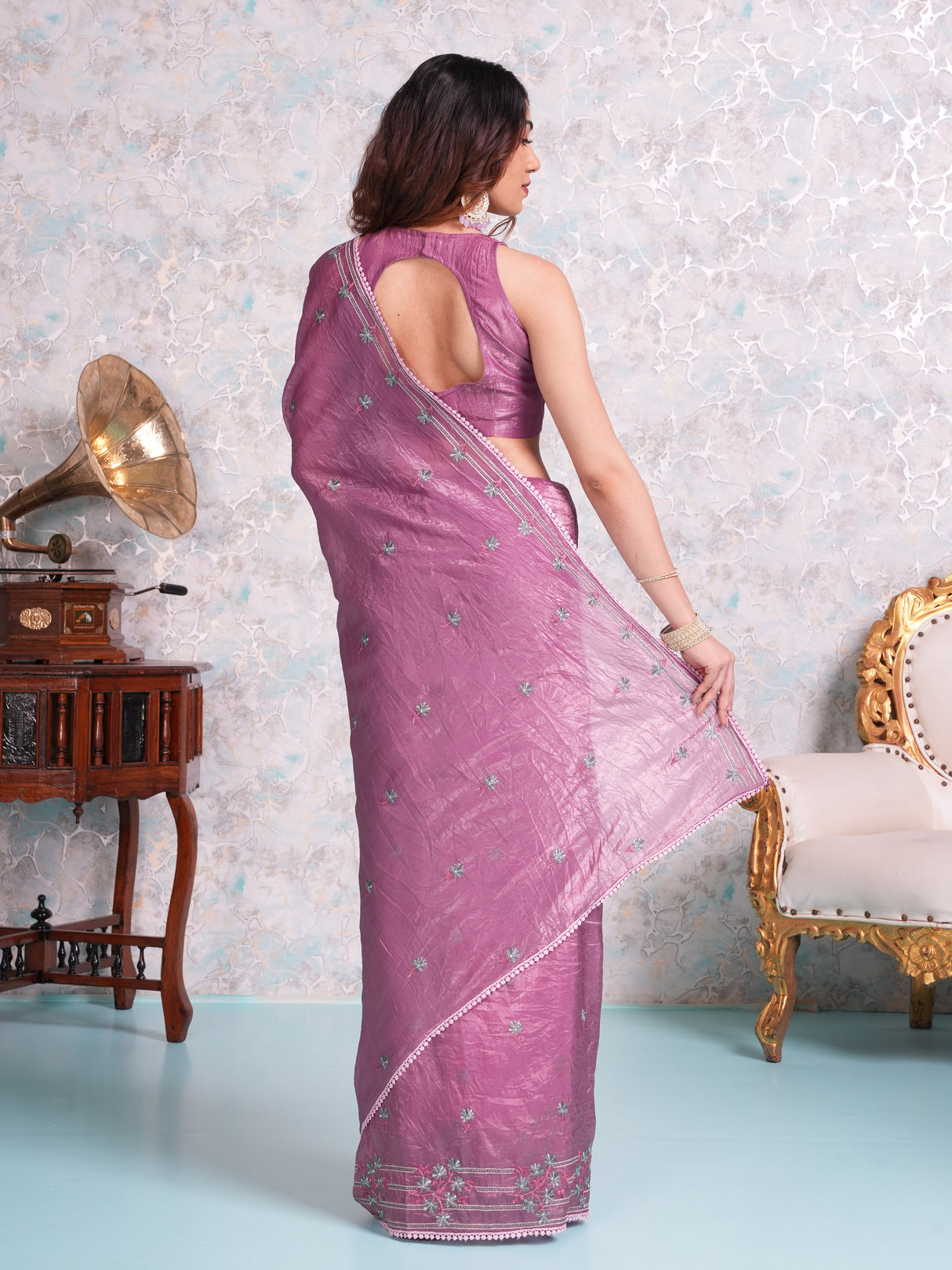 Mimosa Women's Woven Design Banarasi Style Tissue Crush Saree With Blouse Piece : SA00002017WNFREE