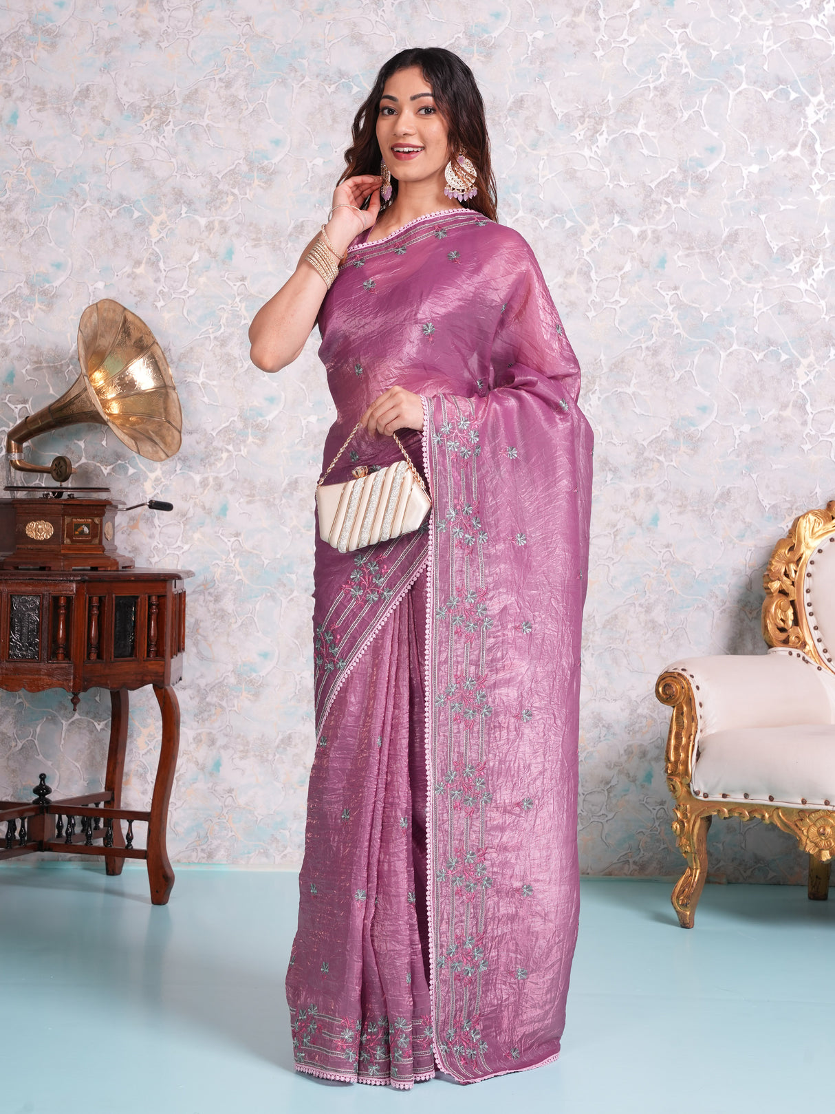 Mimosa Women's Woven Design Banarasi Style Tissue Crush Saree With Blouse Piece : SA00002017WNFREE