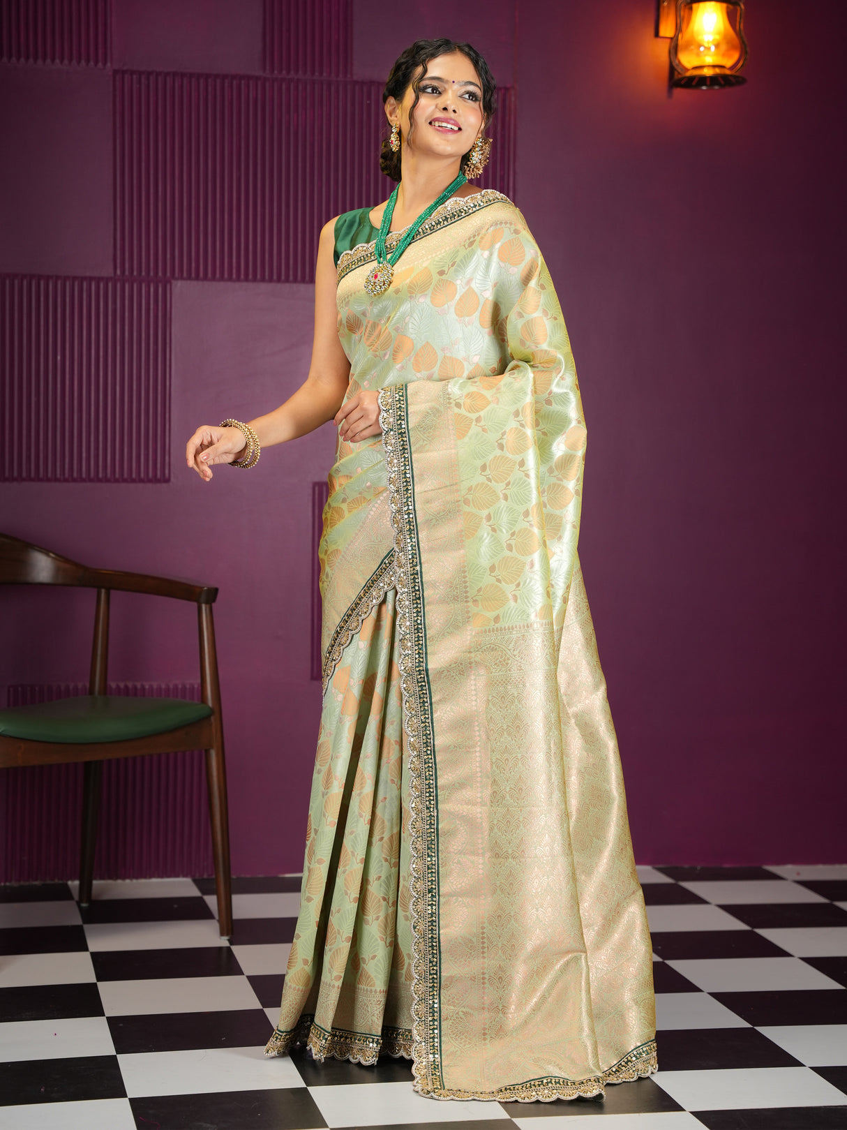 Mimosa Women's Woven Design Kanjivaram Style Art Silk Saree With Blouse Piece : SA00002032PSFREE