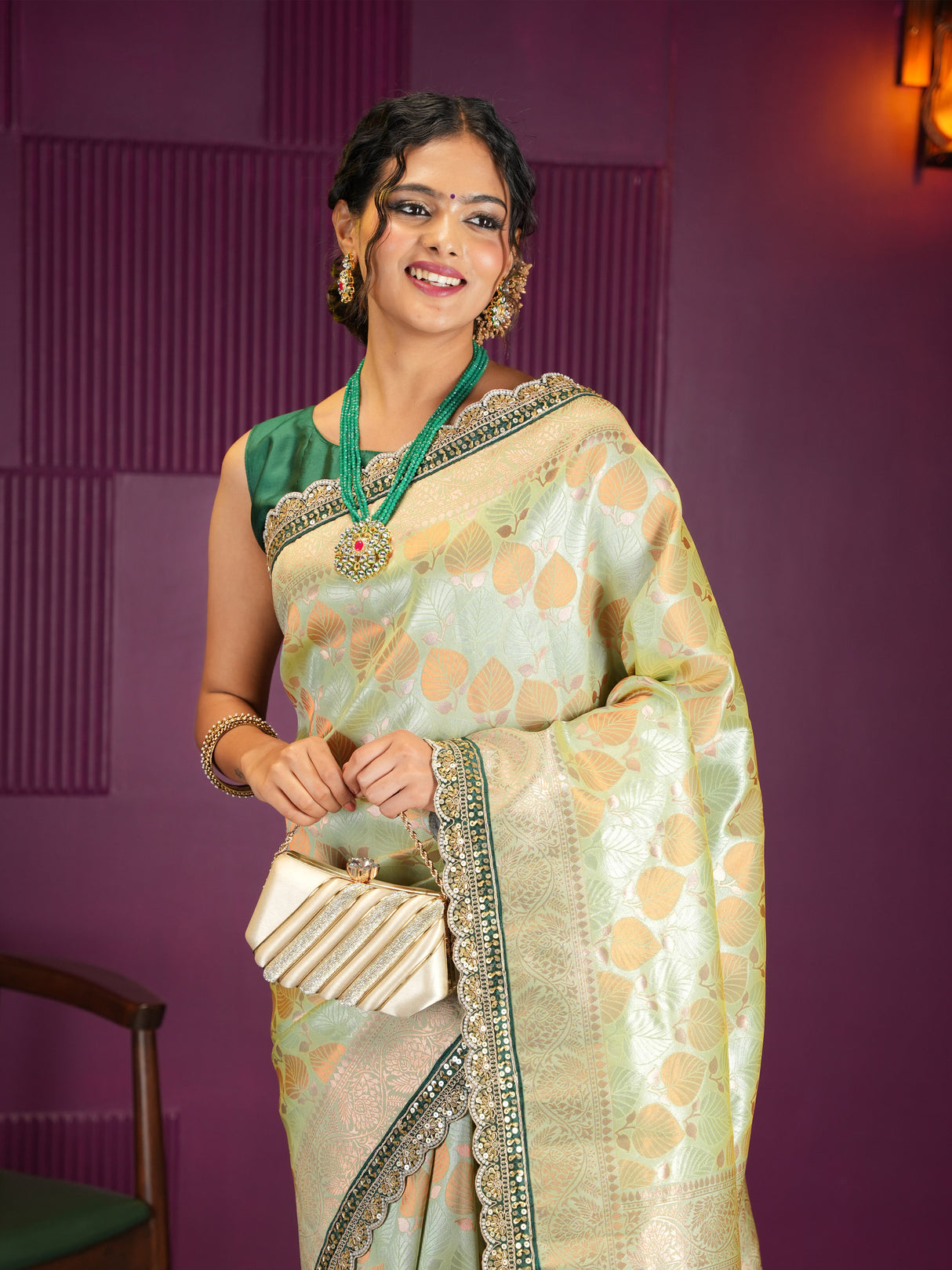 Mimosa Women's Woven Design Kanjivaram Style Art Silk Saree With Blouse Piece : SA00002032PSFREE