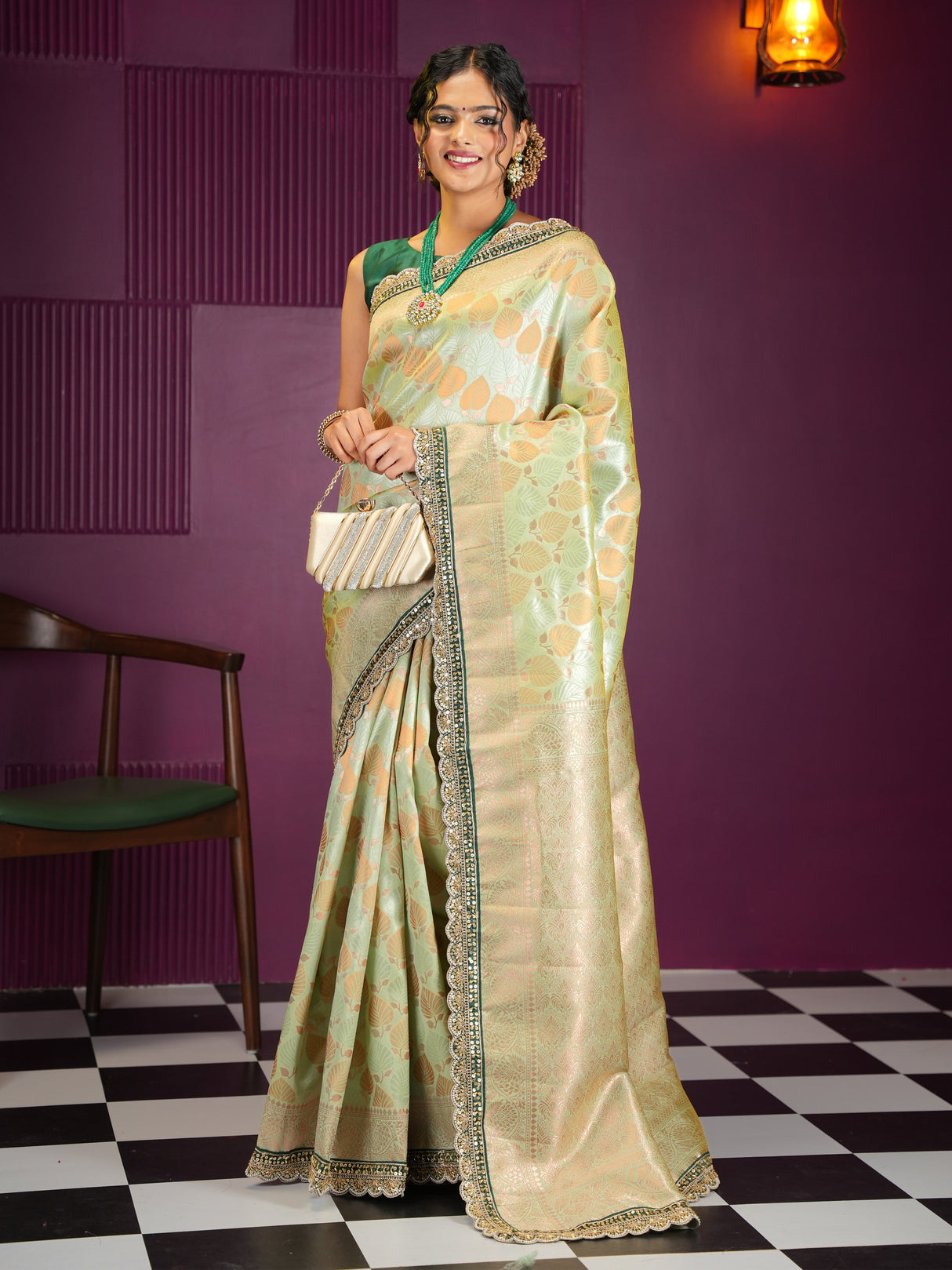 Mimosa Women's Woven Design Kanjivaram Style Art Silk Saree With Blouse Piece : SA00002032PSFREE