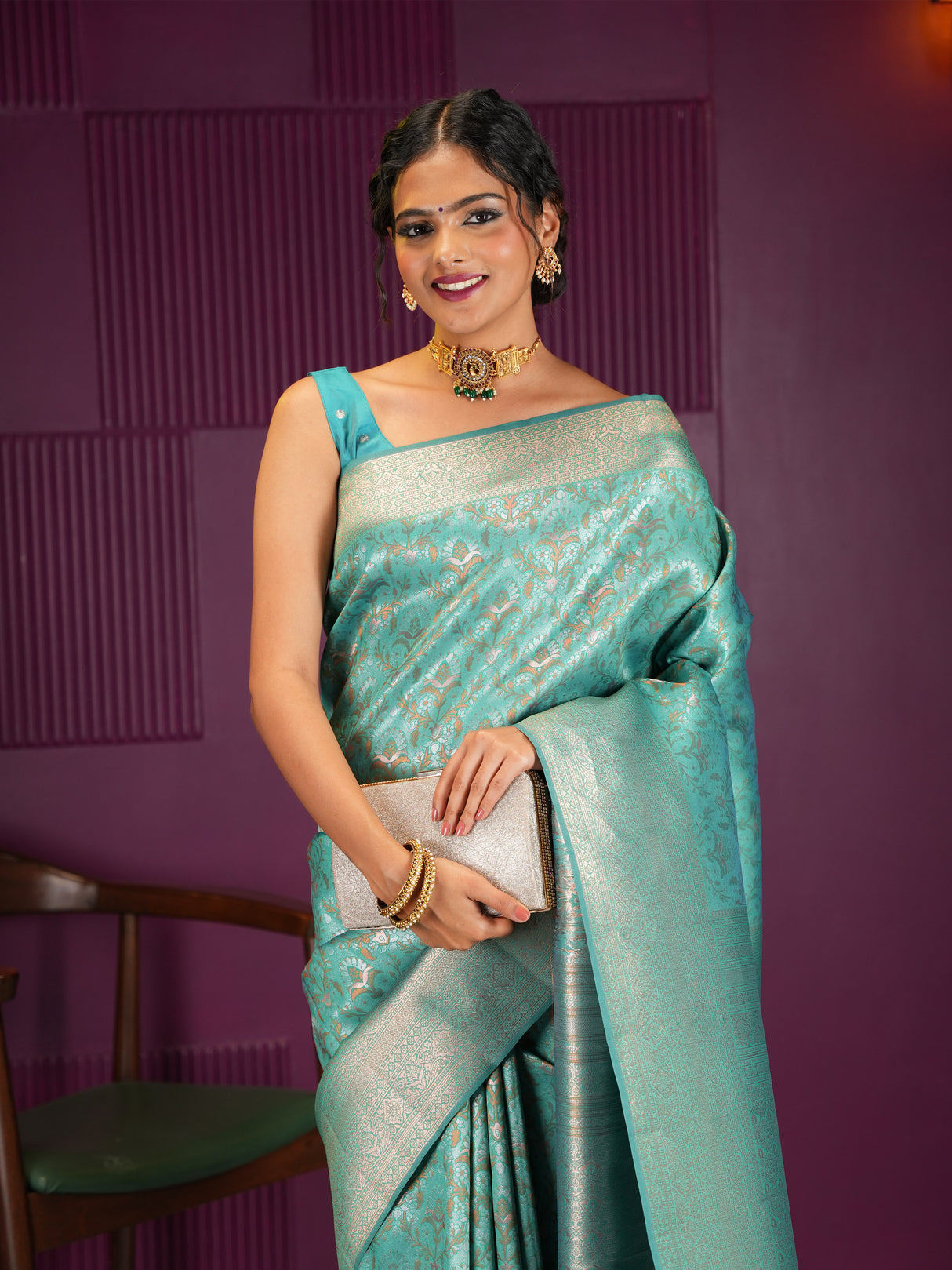 Mimosa Women's Woven Design Kanjivaram Style Art Silk Saree With Blouse Piece : SA00002033RMFREE