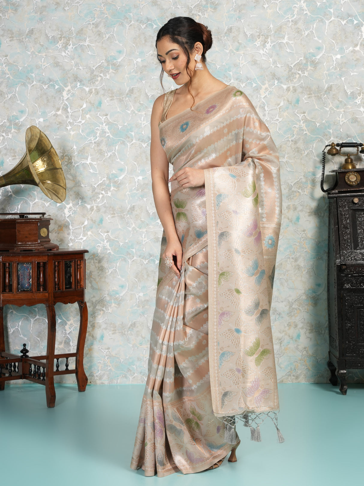 Mimosa Women's Woven Design Banarasi Style Art Silk Saree With Blouse Piece : SA00002065GYFREE