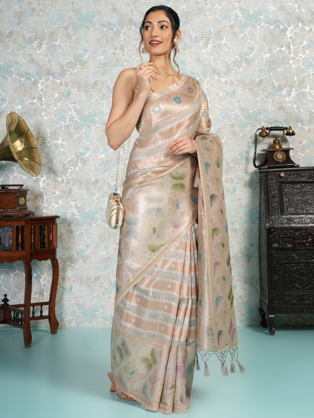 Mimosa Women's Woven Design Banarasi Style Art Silk Saree With Blouse Piece : SA00002065GYFREE