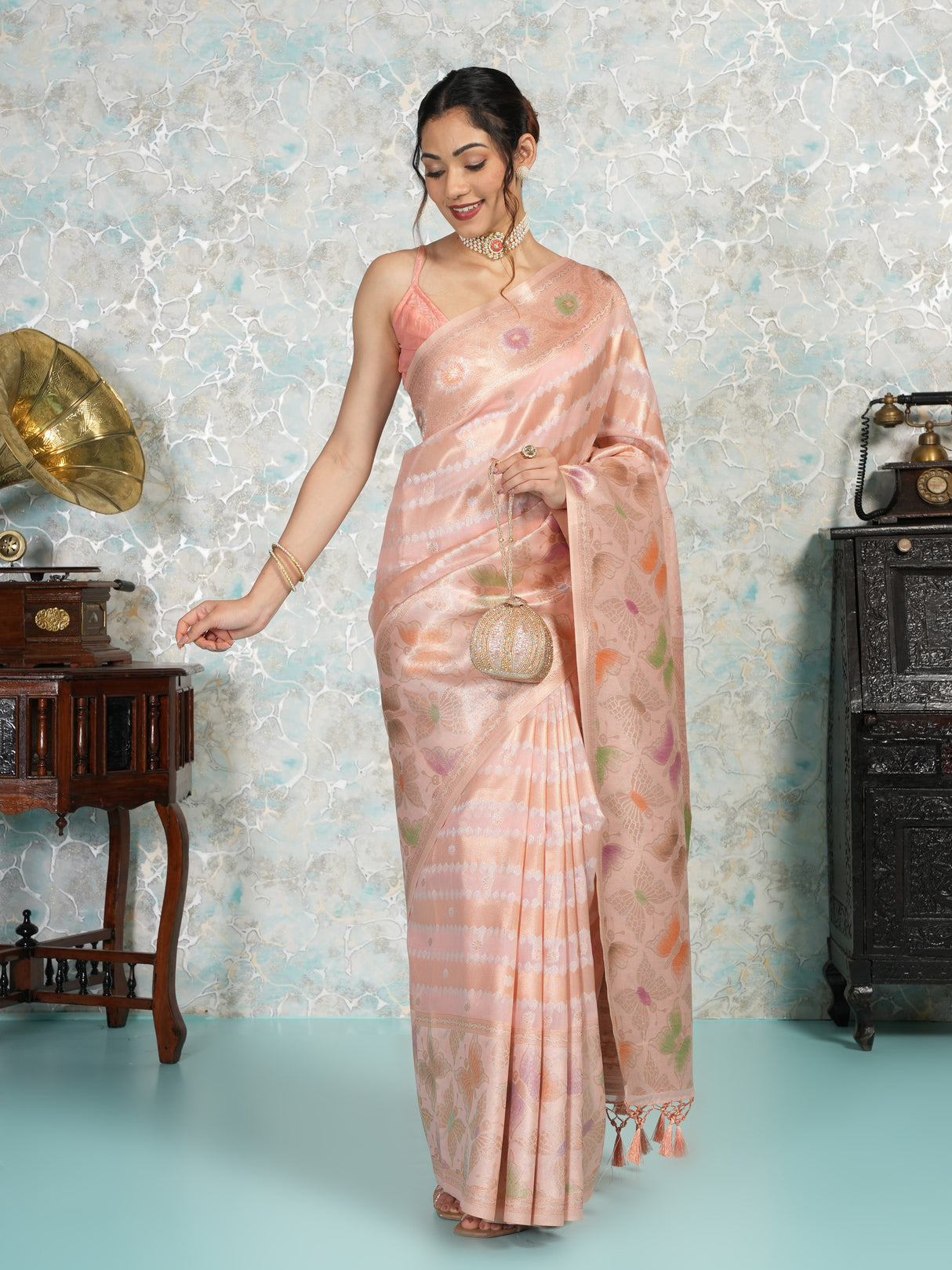 Mimosa Women's Woven Design Banarasi Style Art Silk Saree With Blouse Piece : SA00002065PNKFREE