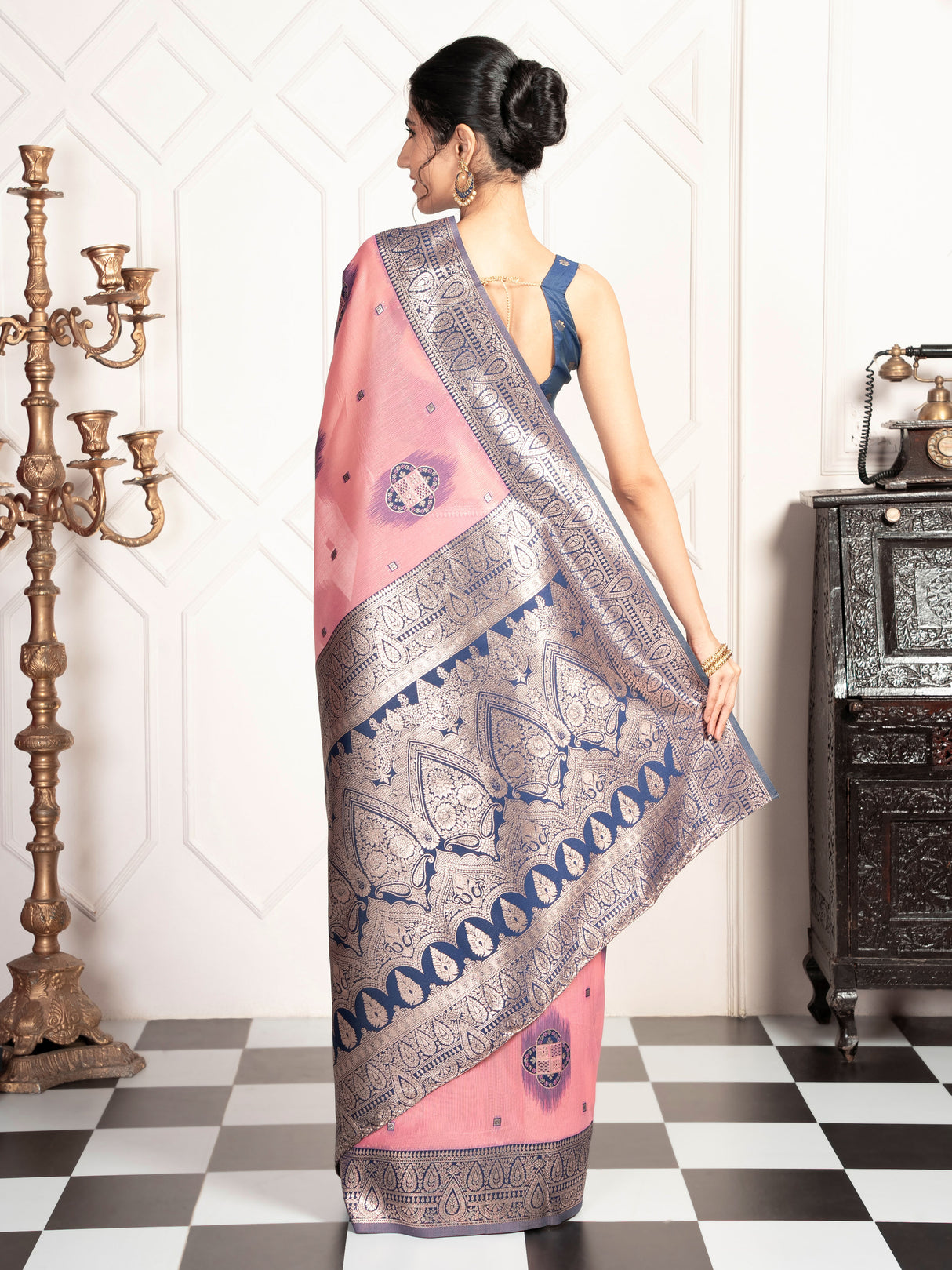 Mimosa Women's Woven Design Kanjivaram Style Art Silk Saree With Blouse Piece : SA00002066PNKFREE