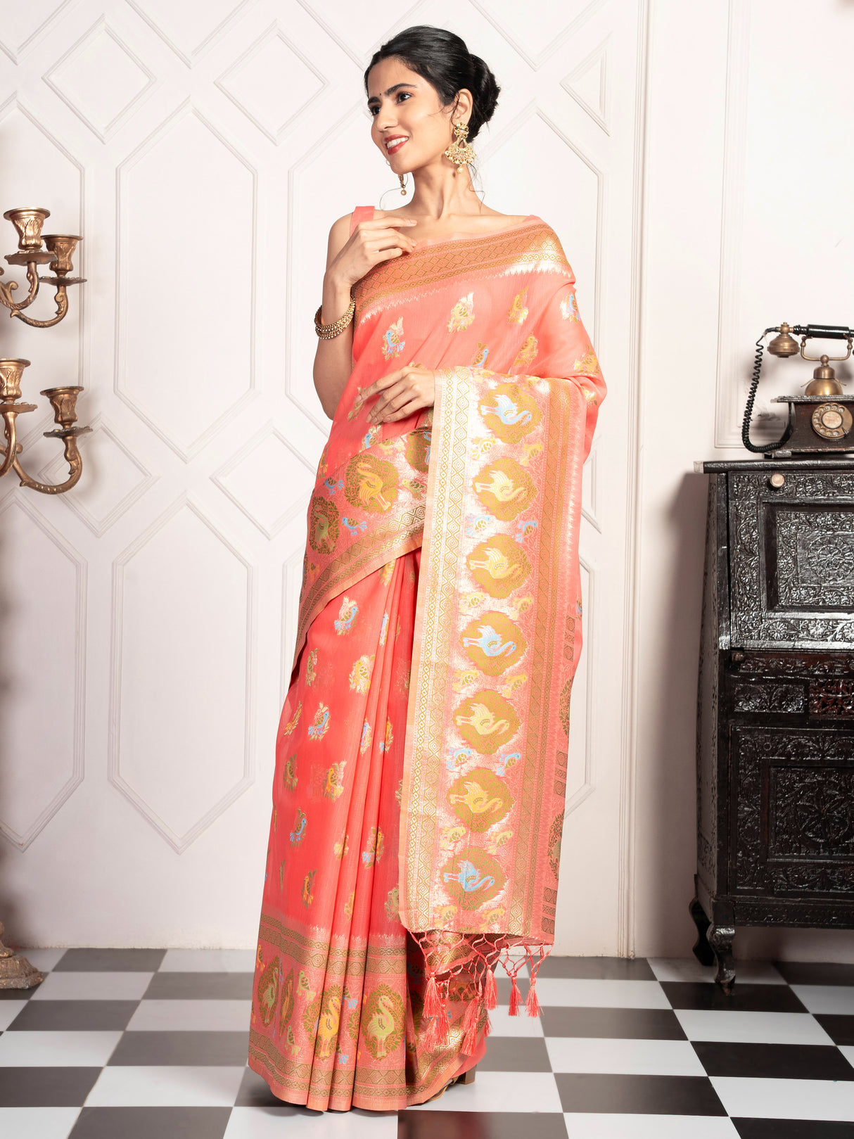 Mimosa Women's Woven Design Kanjivaram Style Art Silk Saree With Blouse Piece : SA00002067STFREE