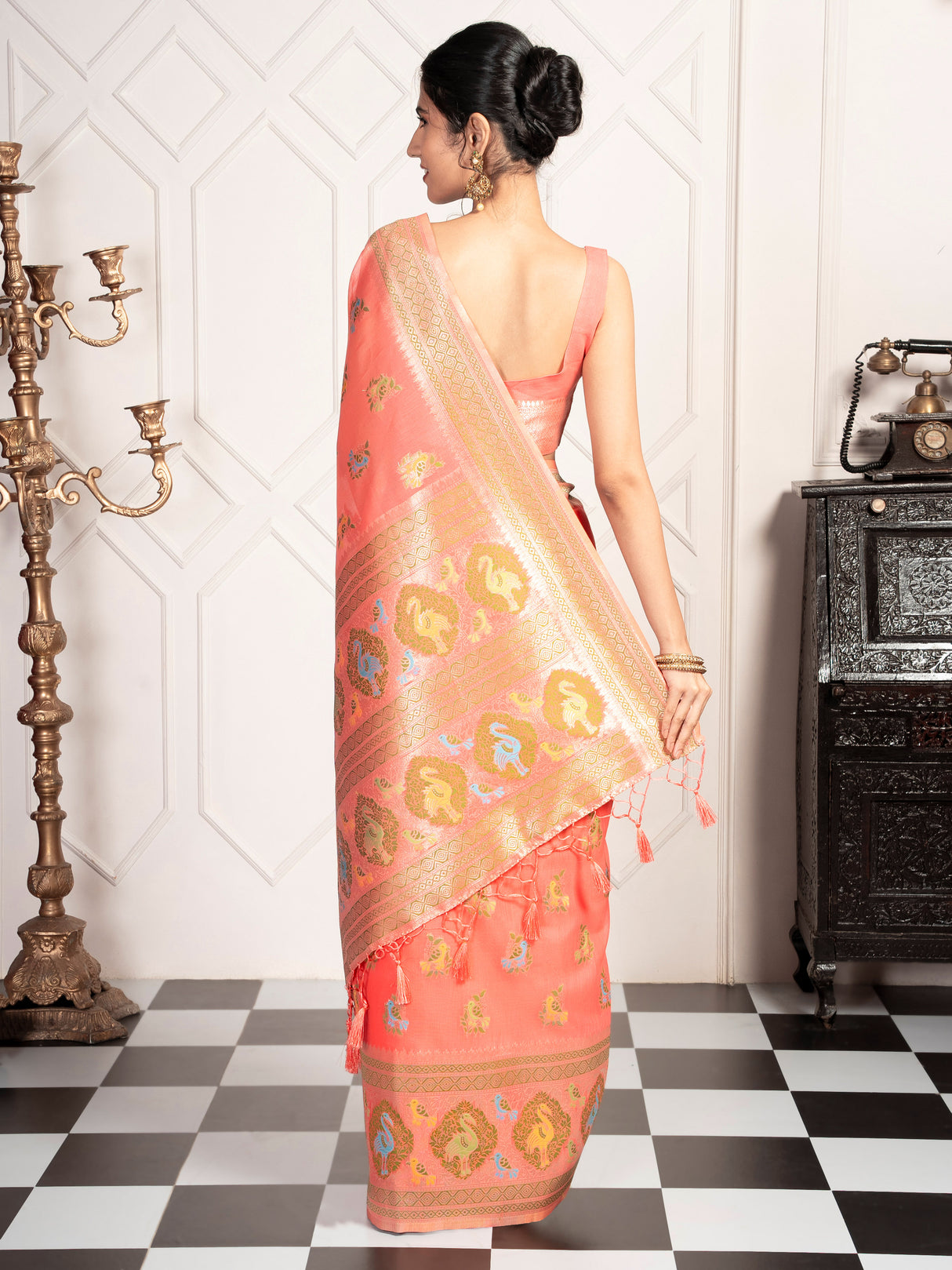 Mimosa Women's Woven Design Kanjivaram Style Art Silk Saree With Blouse Piece : SA00002067STFREE