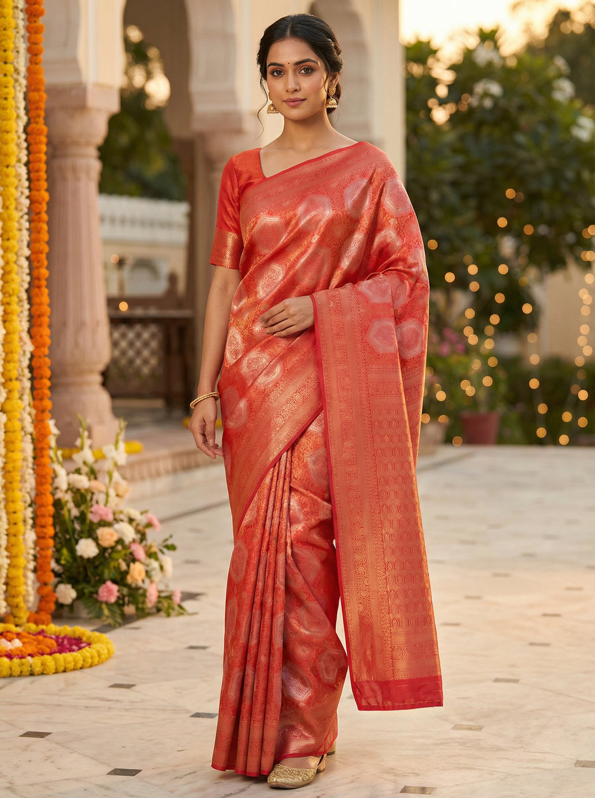 MIMOSA Women's Woven Design Kanjivaram Style Art Silk Saree with Blouse Piece - Gajjari ( SA00002246GJFREE )