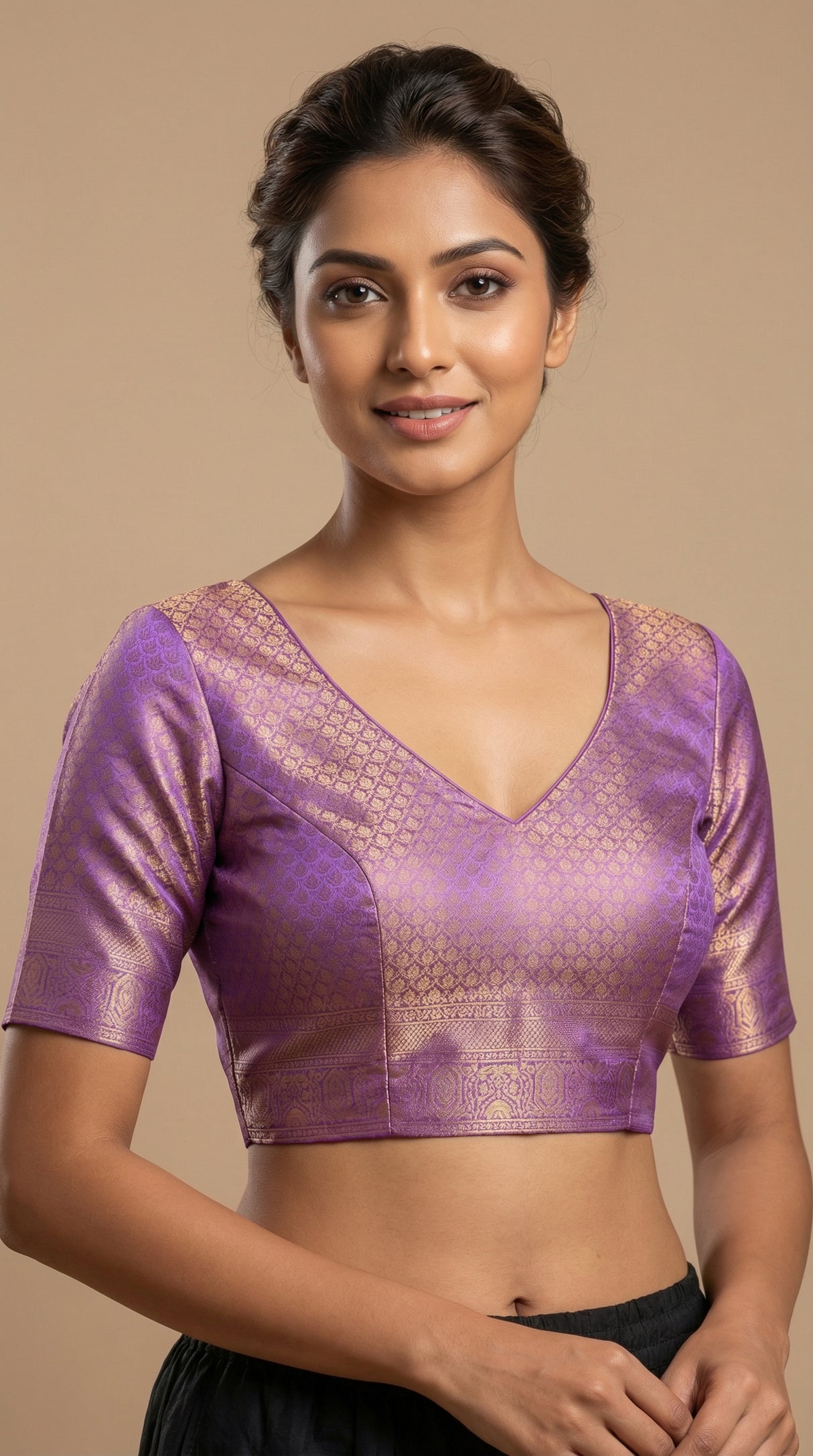 MIMOSA Women's Woven Design Kanjivaram Style Art Silk Saree with Blouse Piece - Violet ( SA00002246VLFREE )