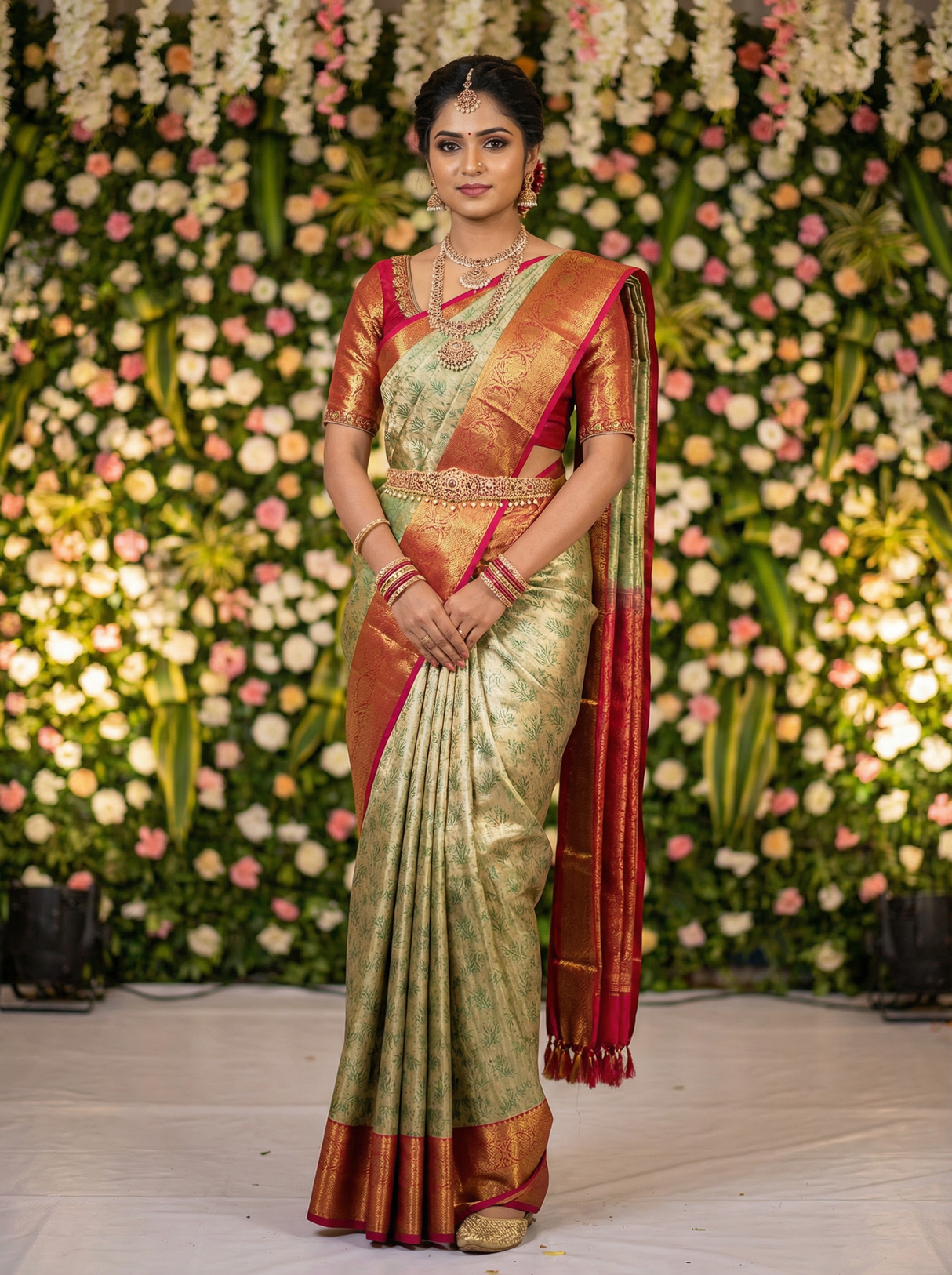 MIMOSA Women's Woven Design Kanjivaram Style Art Silk Saree with Blouse Piece - Green (SA00002477GRNFREE)