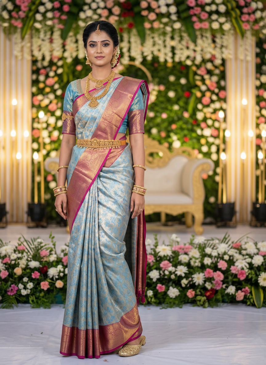 MIMOSA Women's Woven Design Kanjivaram Style Art Silk Saree with Blouse Piece - Ananda (SA00002477ANFREE)