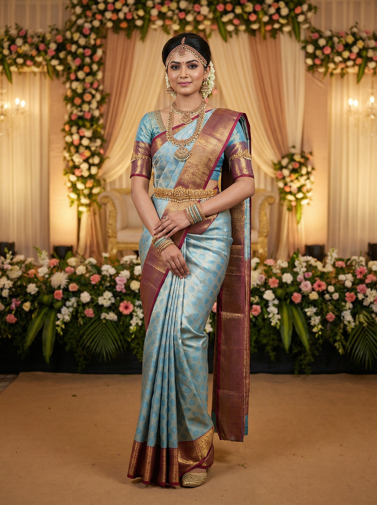 MIMOSA Women's Woven Design Kanjivaram Style Art Silk Saree with Blouse Piece - Ananda (SA00002734ANFREE)