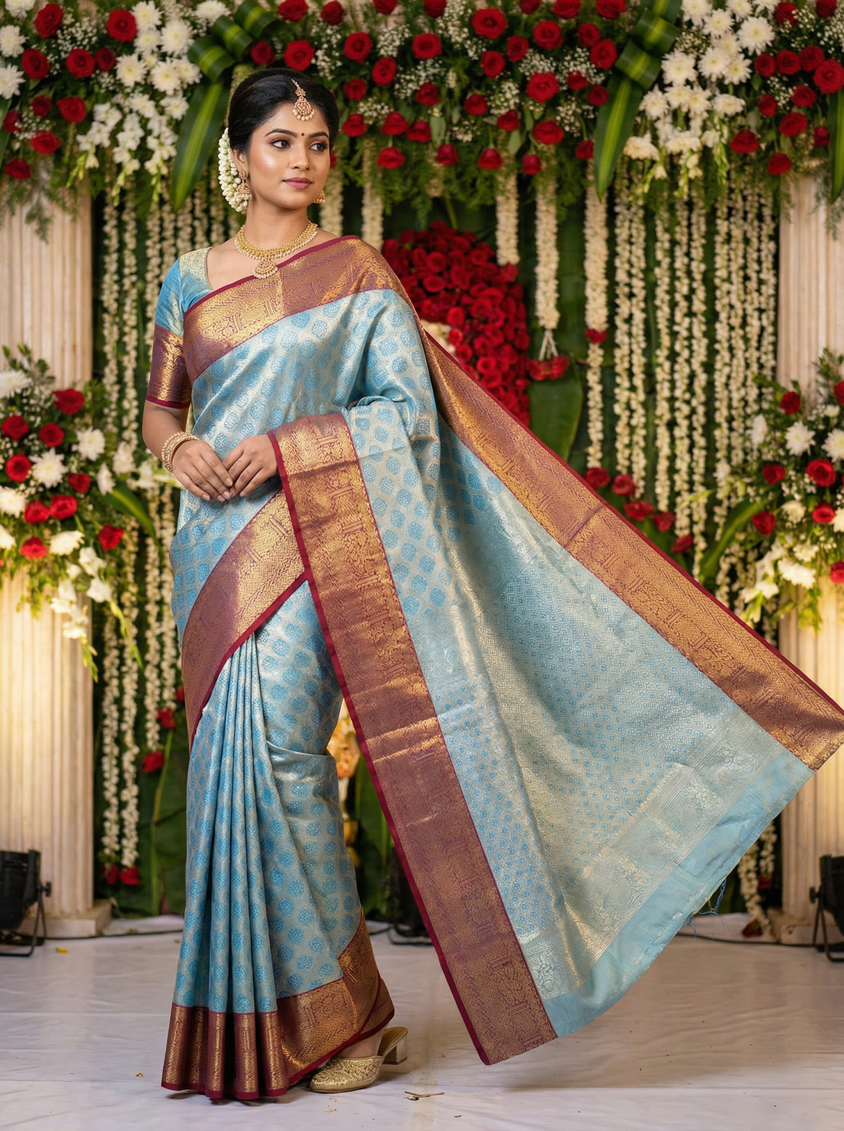 MIMOSA Women's Woven Design Kanjivaram Style Art Silk Saree with Blouse Piece - Ananda (SA00002734ANFREE)