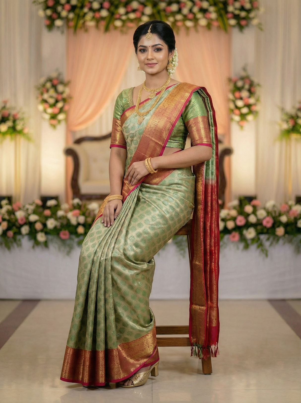 MIMOSA Women's Woven Design Kanjivaram Style Art Silk Saree with Blouse Piece - Green (SA00002734GRNFREE)