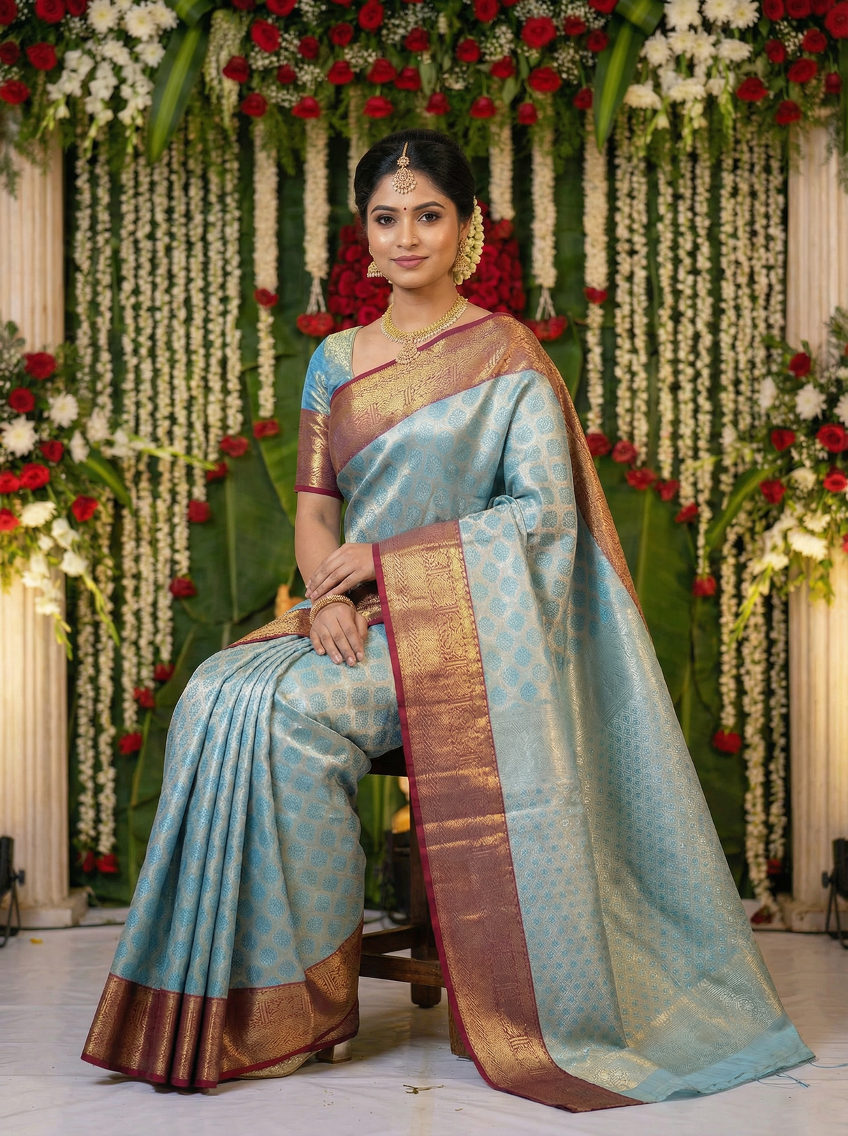 MIMOSA Women's Woven Design Kanjivaram Style Art Silk Saree with Blouse Piece - Ananda (SA00002734ANFREE)