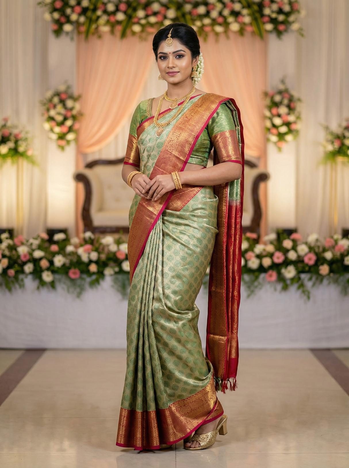 MIMOSA Women's Woven Design Kanjivaram Style Art Silk Saree with Blouse Piece - Green (SA00002734GRNFREE)