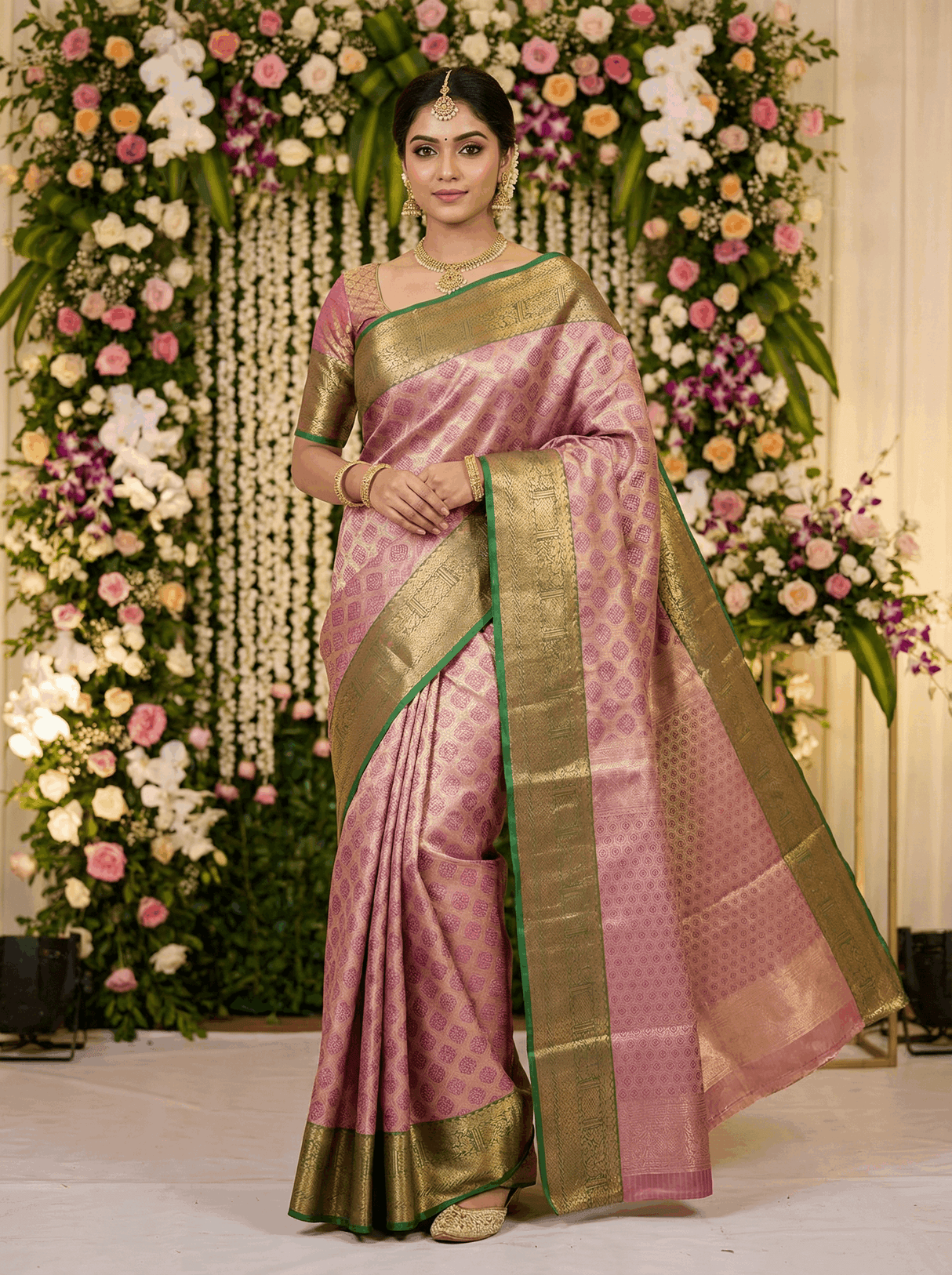 MIMOSA Women's Woven Design Kanjivaram Style Art Silk Saree with Blouse Piece - Magenta (SA00002734MJFREE)