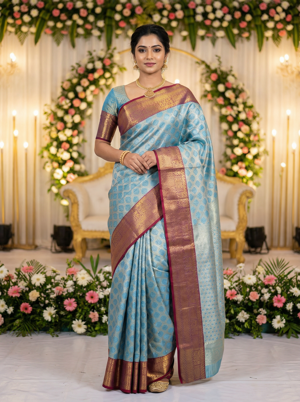 MIMOSA Women's Woven Design Kanjivaram Style Art Silk Saree with Blouse Piece - Ananda (SA00002734ANFREE)