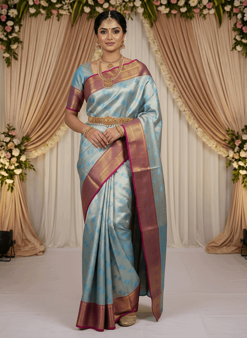 MIMOSA Women's Woven Design Kanjivaram Style Art Silk Saree with Blouse Piece - Ananda (SA00002804ANFREE)