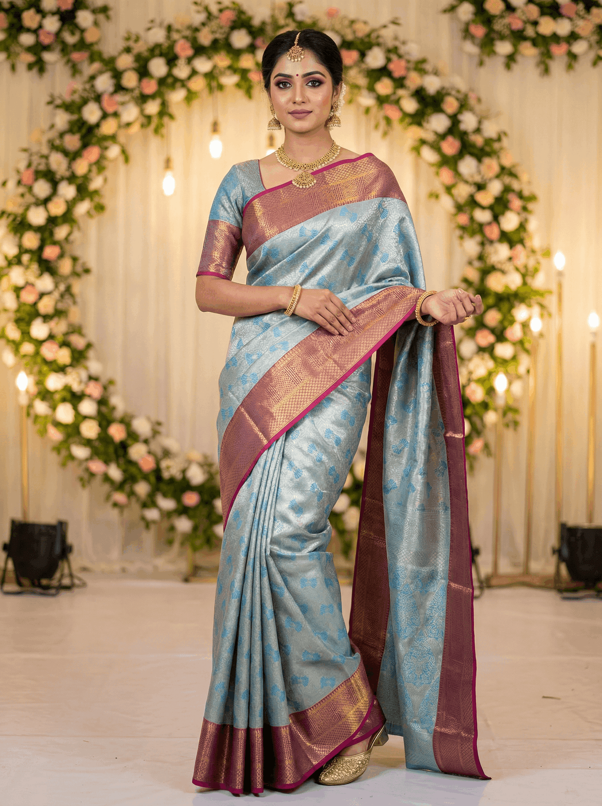 MIMOSA Women's Woven Design Kanjivaram Style Art Silk Saree with Blouse Piece - Ananda (SA00002804ANFREE)