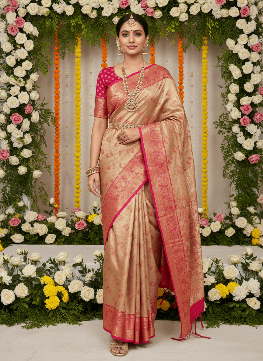 MIMOSA Women's Woven Design Kanjivaram Style Art Silk Saree with Blouse Piece - Maroon (SA00002804MRFREE)