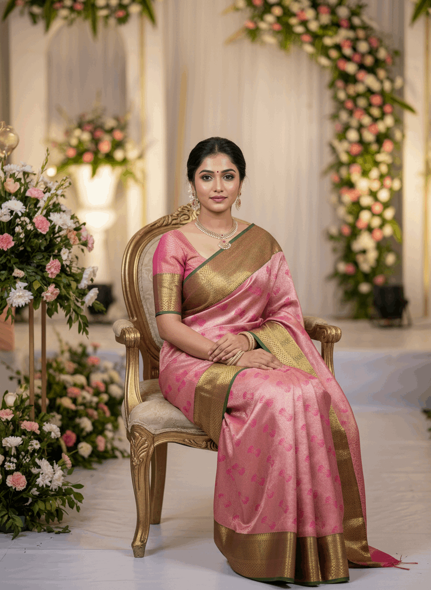 MIMOSA Women's Woven Design Kanjivaram Style Art Silk Saree with Blouse Piece - Rani Pink (SA00002804RNFREE)