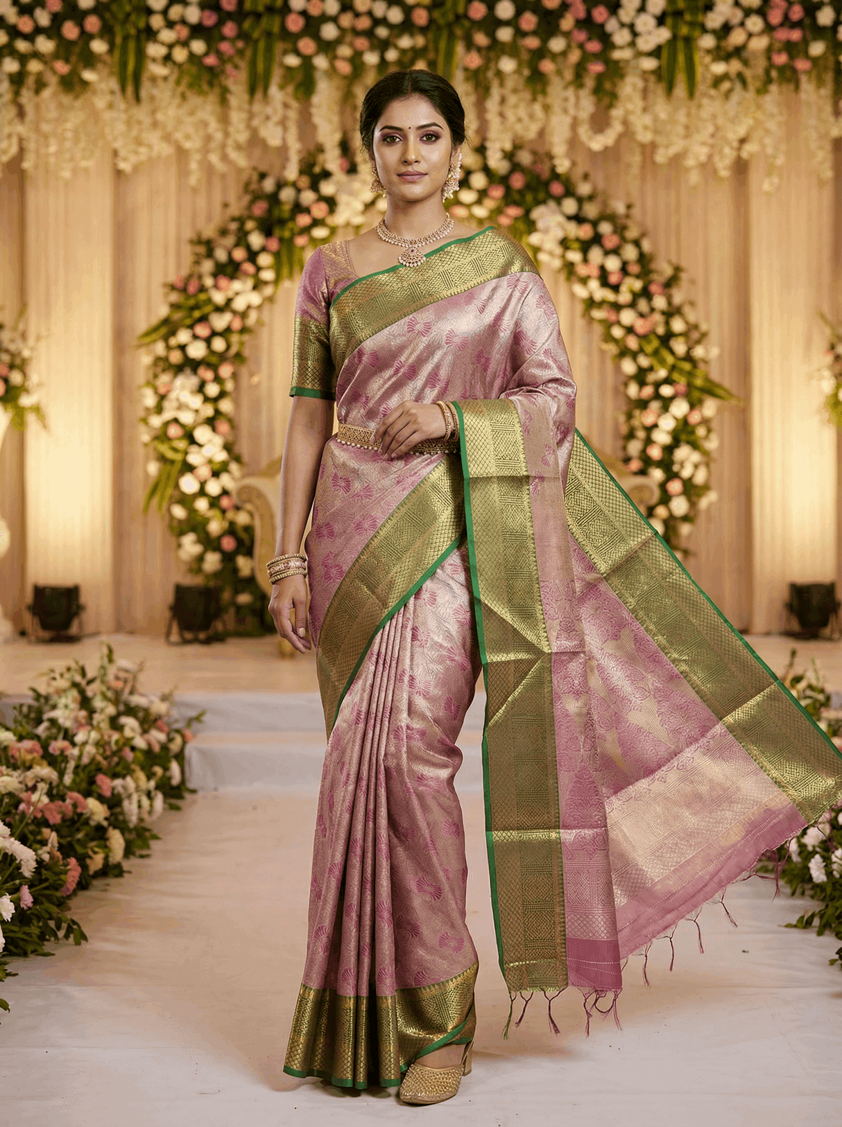 MIMOSA Women's Woven Design Kanjivaram Style Art Silk Saree with Blouse Piece - Magenta (SA00002804MJFREE)