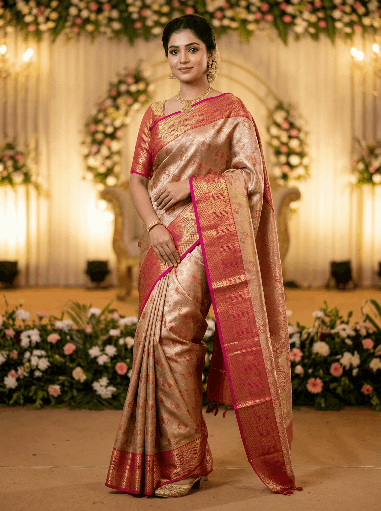 MIMOSA Women's Woven Design Kanjivaram Style Art Silk Saree with Blouse Piece - Maroon (SA00002804MRFREE)