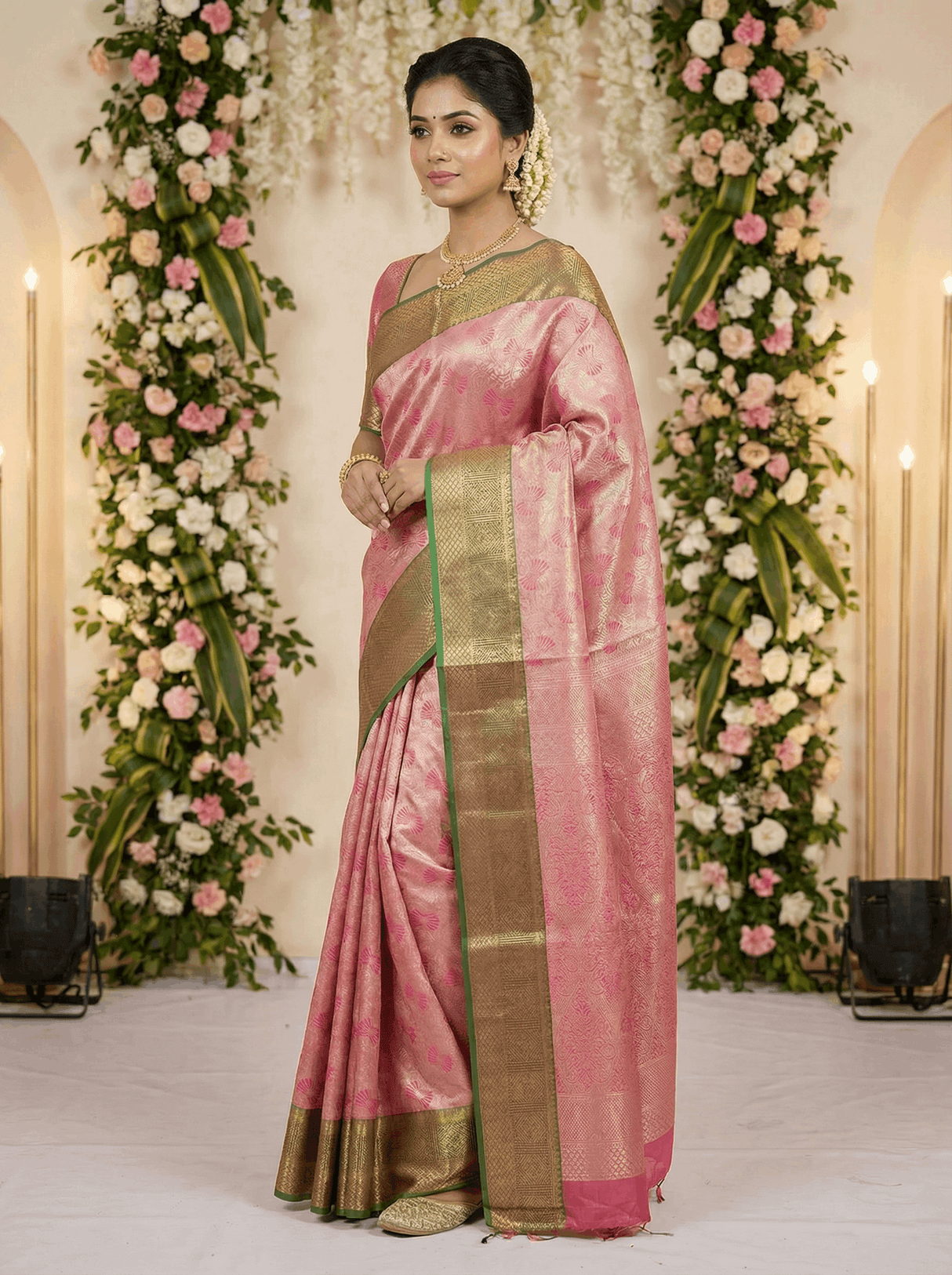 MIMOSA Women's Woven Design Kanjivaram Style Art Silk Saree with Blouse Piece - Rani Pink (SA00002804RNFREE)