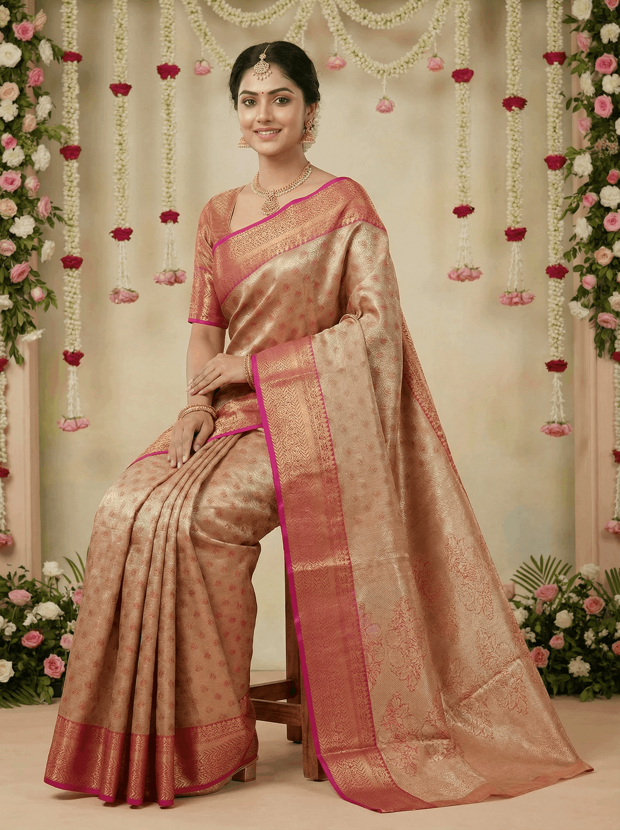 MIMOSA Women's Woven Design Kanjivaram Style Art Silk Saree with Blouse Piece - Maroon (SA00002866MRFREE)