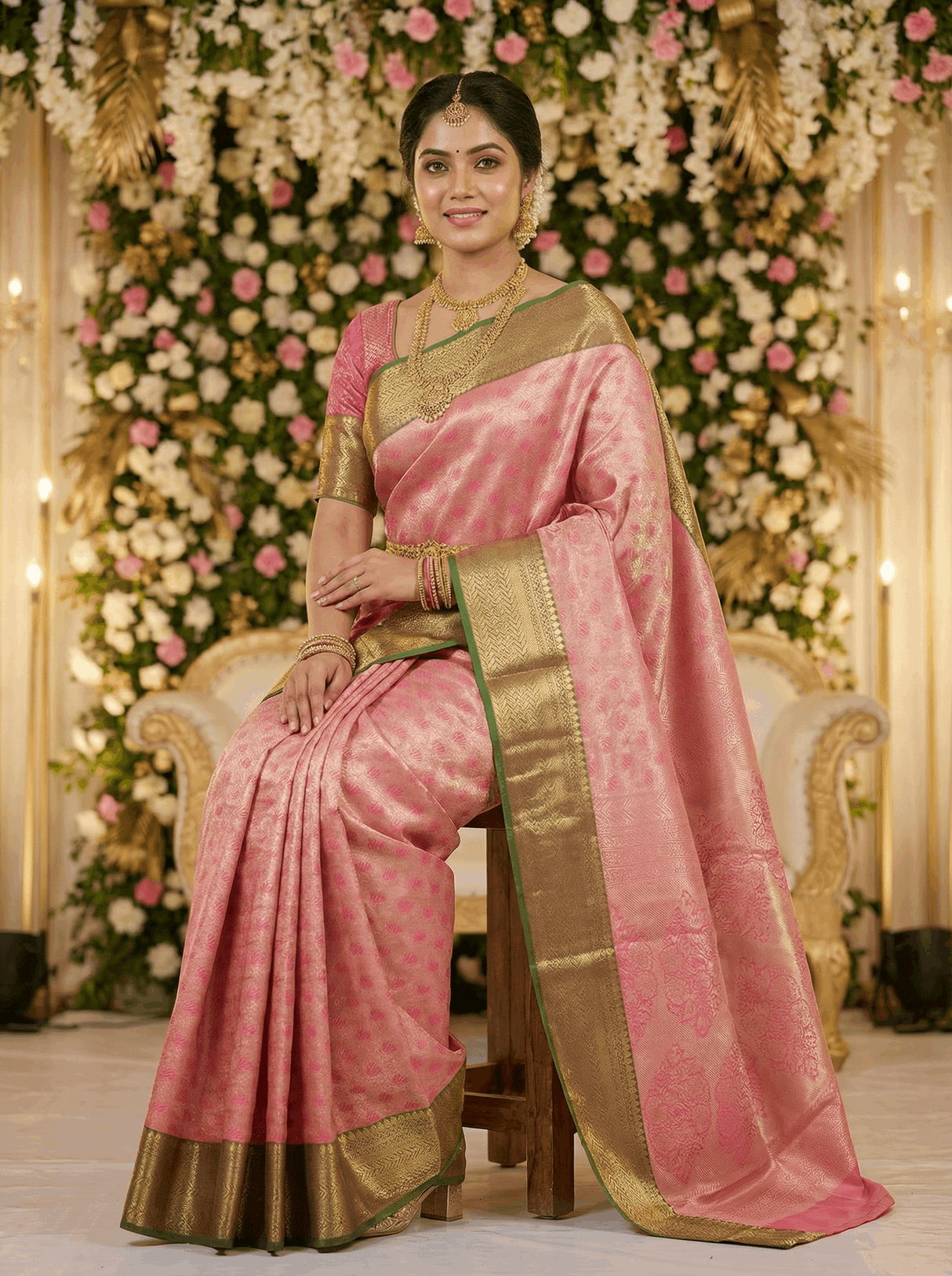 MIMOSA Women's Woven Design Kanjivaram Style Art Silk Saree with Blouse Piece - Rani Pink (SA00002866RNFREE)