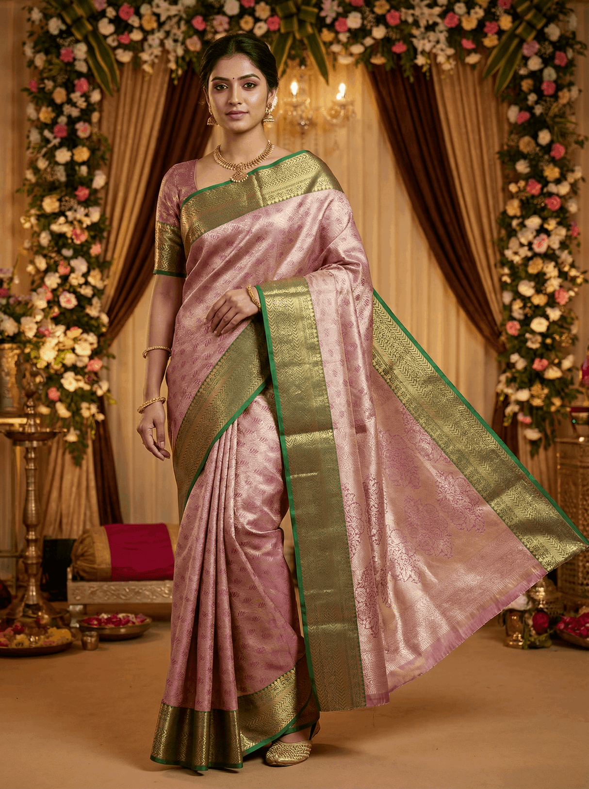 MIMOSA Women's Woven Design Kanjivaram Style Art Silk Saree with Blouse Piece - Magenta (SA00002866MJFREE)