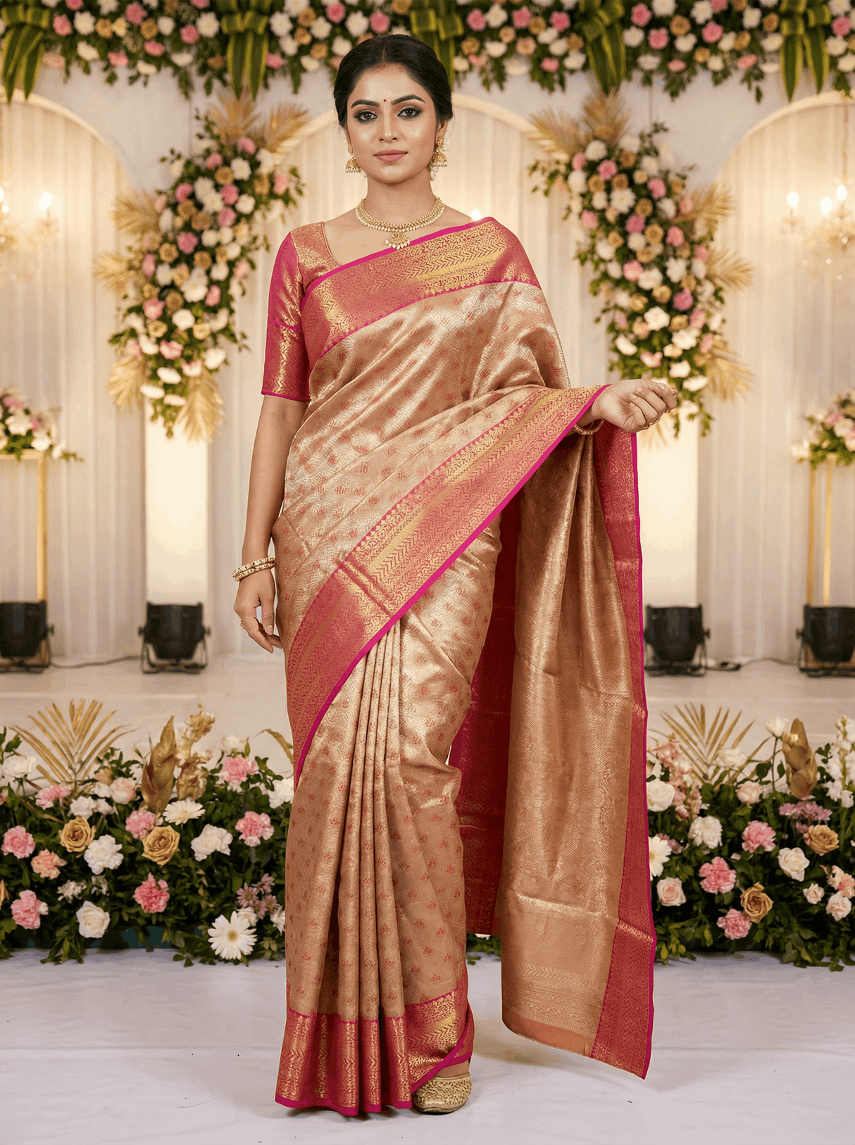 MIMOSA Women's Woven Design Kanjivaram Style Art Silk Saree with Blouse Piece - Maroon (SA00002866MRFREE)