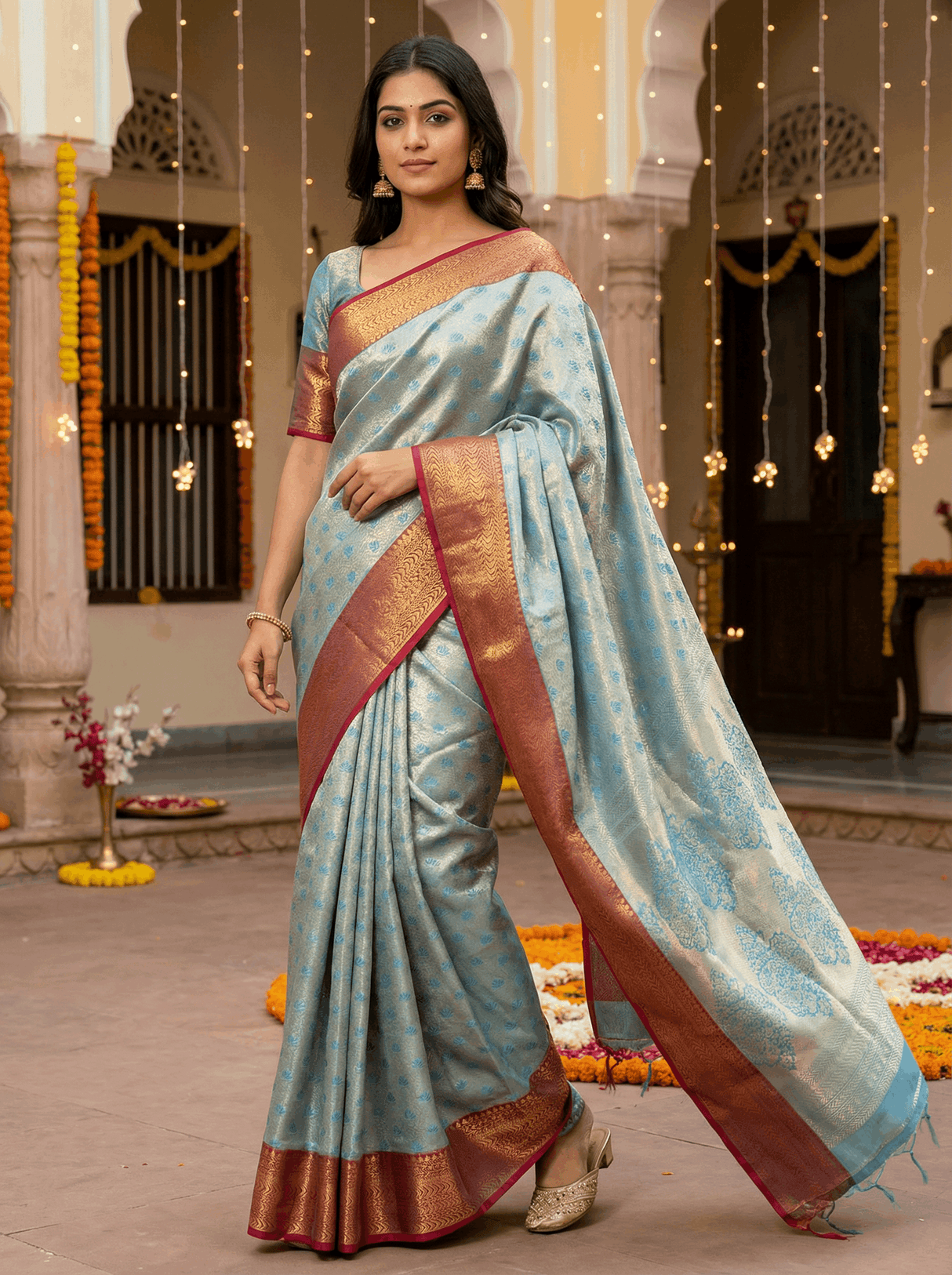 MIMOSA Women's Woven Design Kanjivaram Style Art Silk Saree with Blouse Piece - Ananda (SA00002866ANFREE)