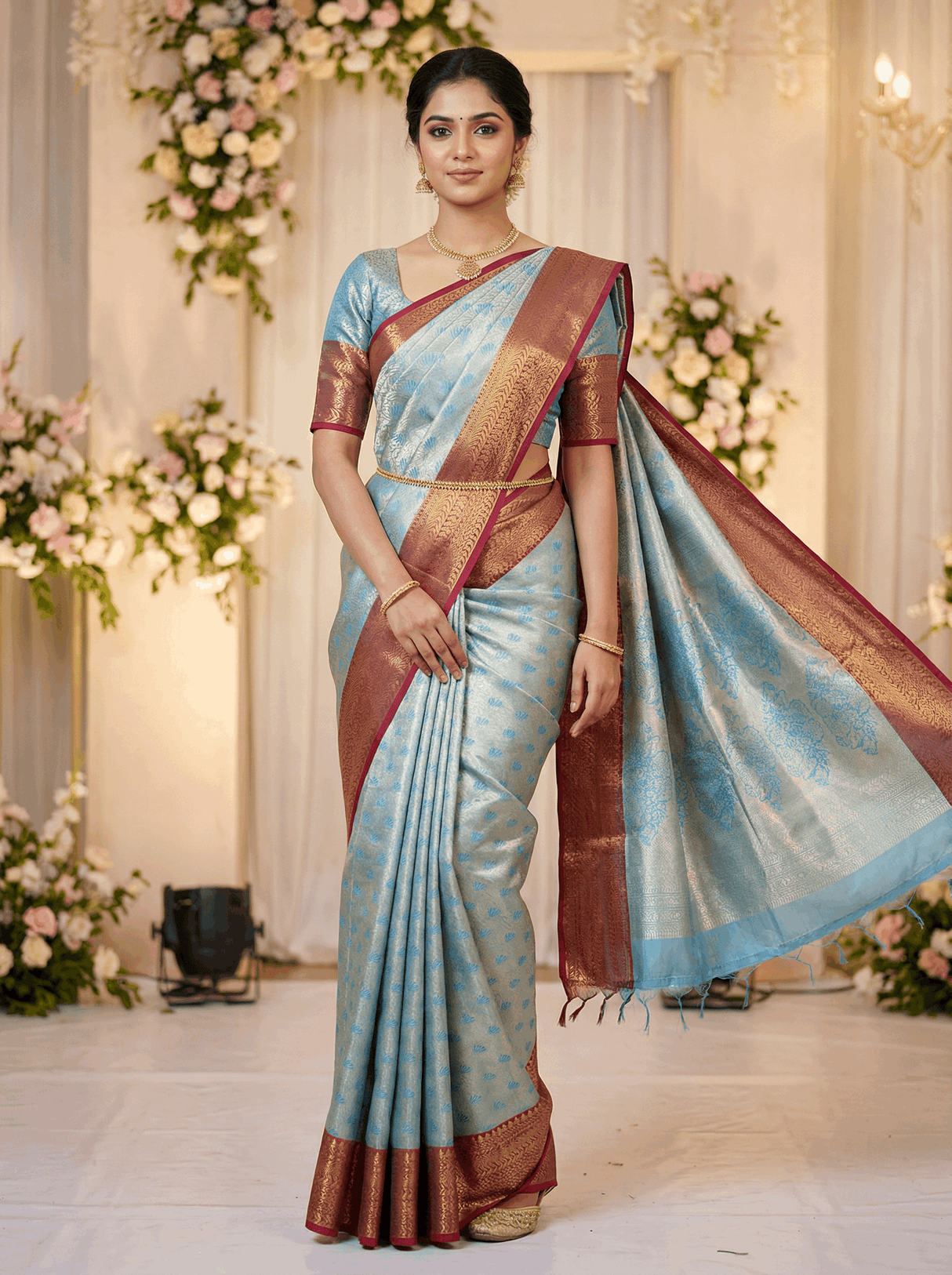 MIMOSA Women's Woven Design Kanjivaram Style Art Silk Saree with Blouse Piece - Ananda (SA00002866ANFREE)