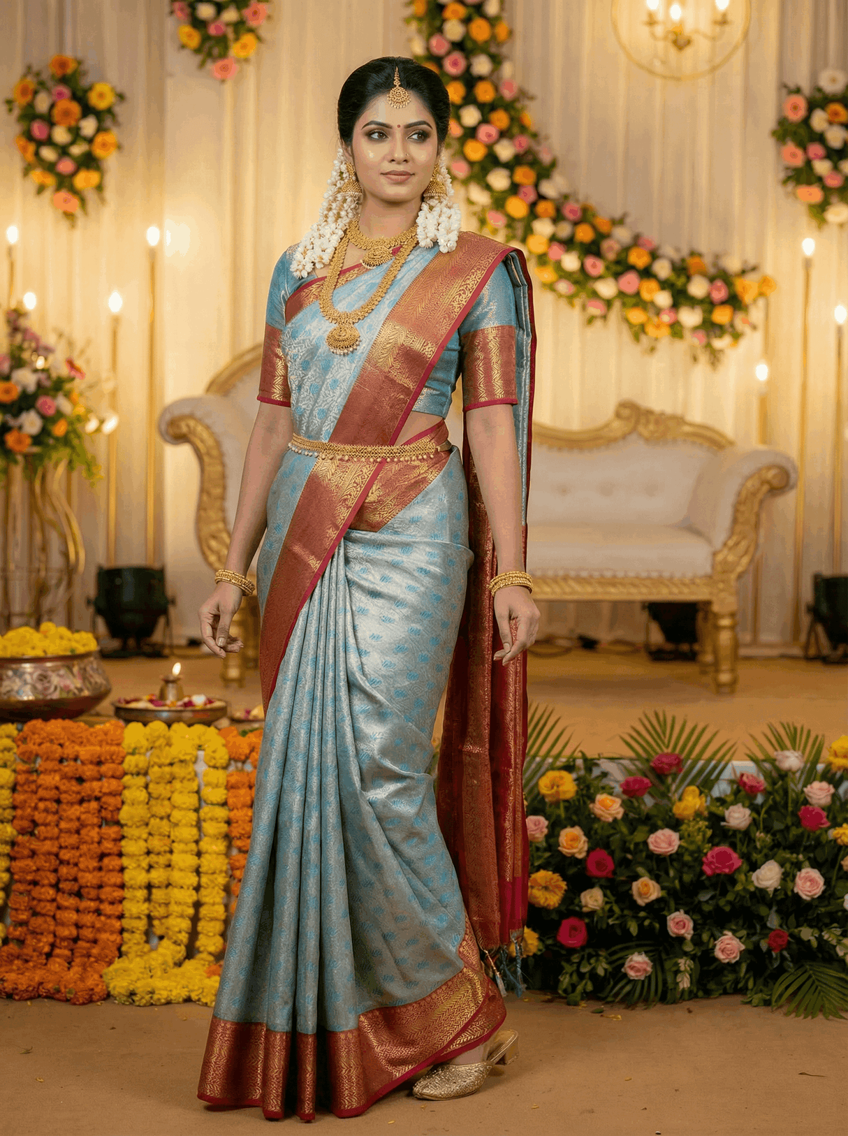 MIMOSA Women's Woven Design Kanjivaram Style Art Silk Saree with Blouse Piece - Ananda (SA00002866ANFREE)