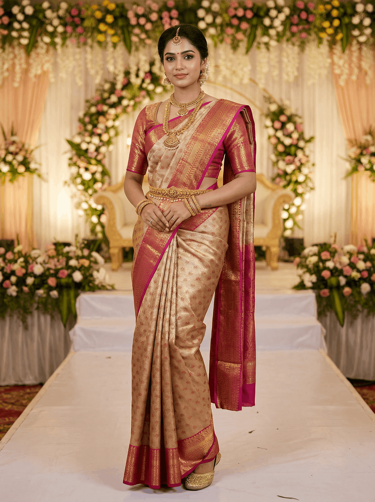 MIMOSA Women's Woven Design Kanjivaram Style Art Silk Saree with Blouse Piece - Maroon (SA00002866MRFREE)