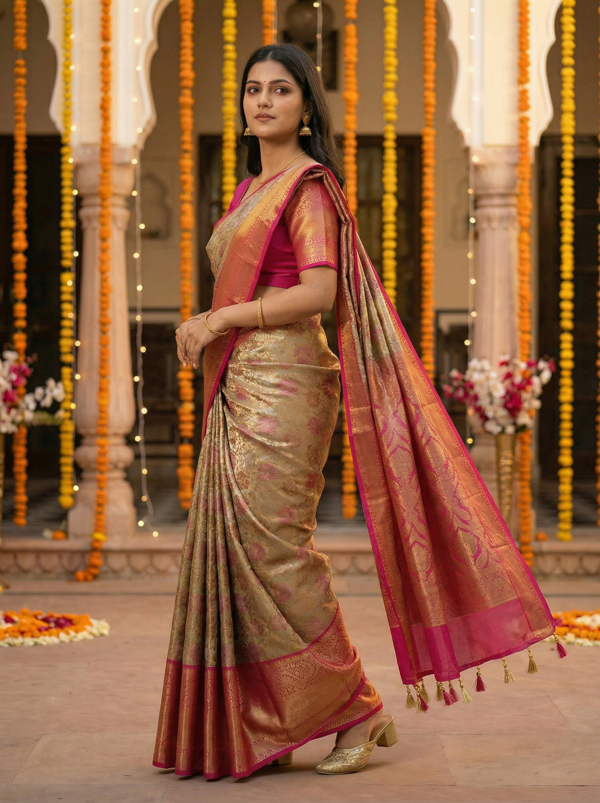 MIMOSA Women's Woven Design Kanjivaram Style Tissue Art Silk Saree with Blouse Piece - Maroon ( SA00002922MRFREE )